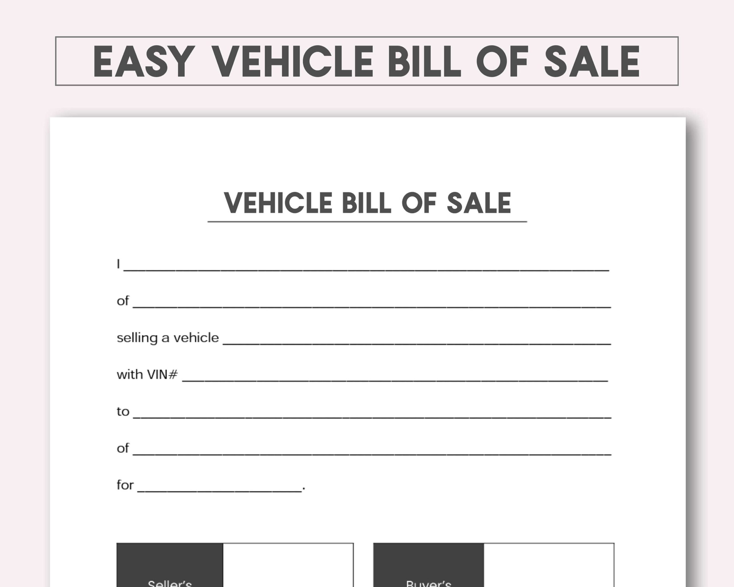 1 Page Vehicle Bill Of Sale Etsy Finland