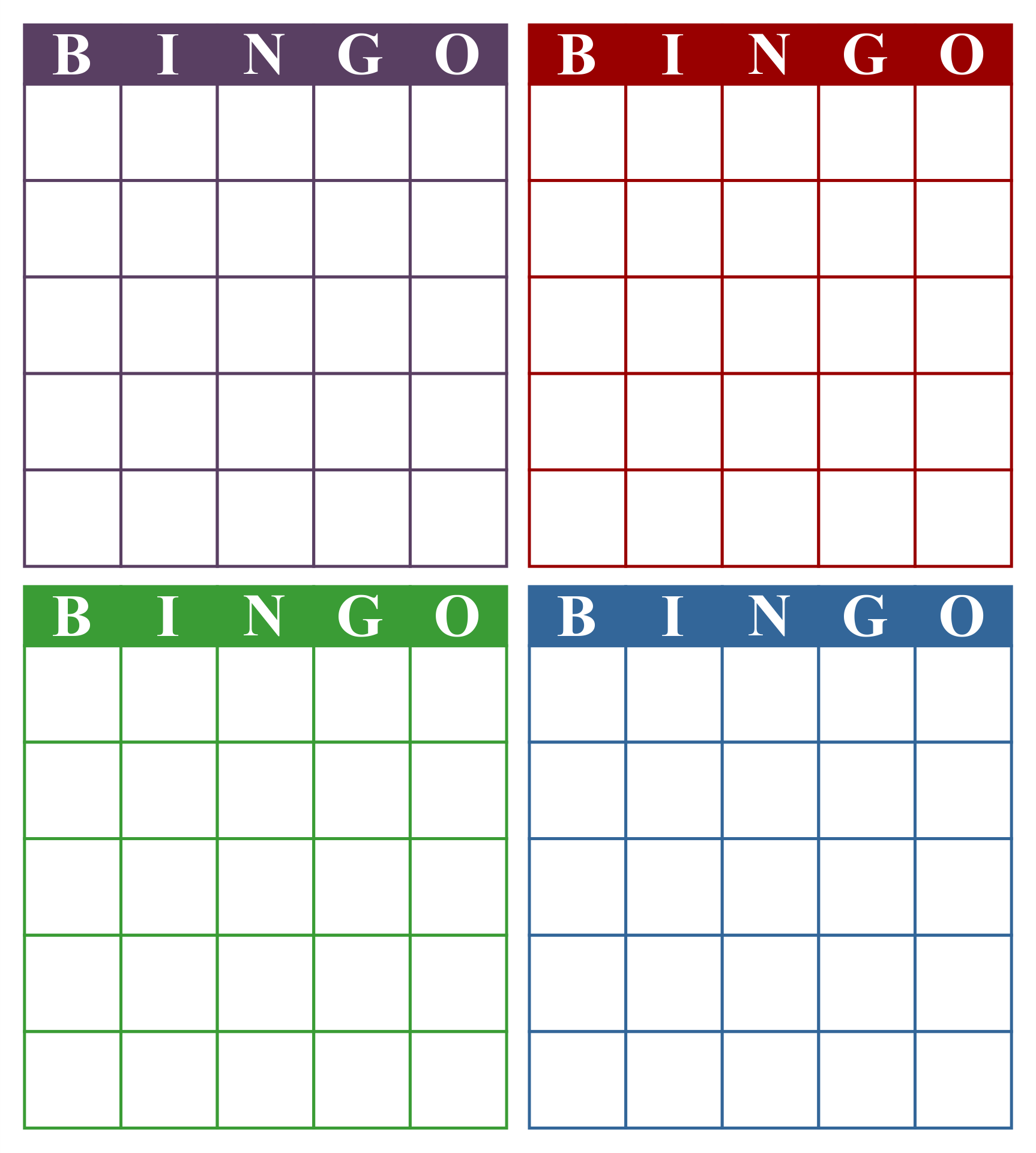 Blank Bingo Cards Templates
