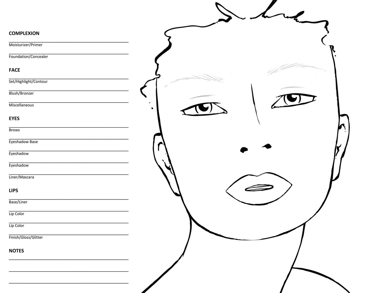 10 Blank Face Chart Templates Male Face Charts And Female Face