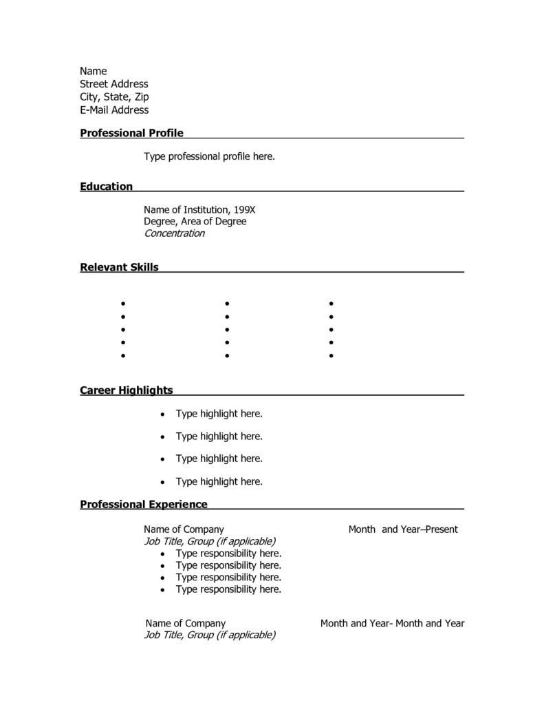 100 Free Printable Resume Templates Resume Examples Free Printable