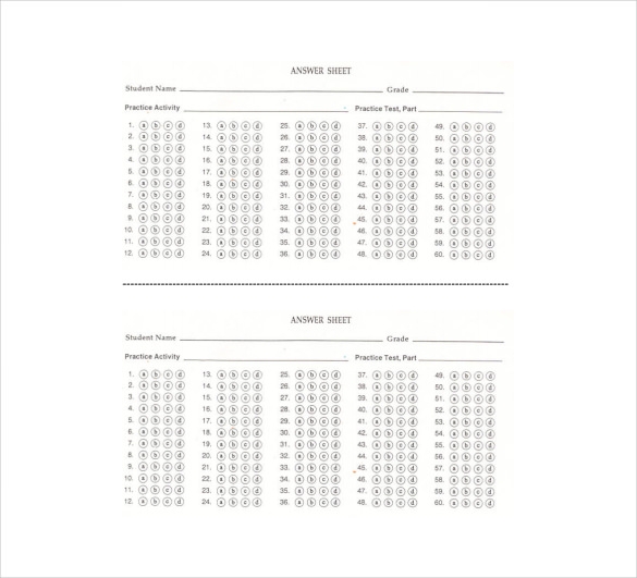 20 Answer Sheet Templates PDF DOC