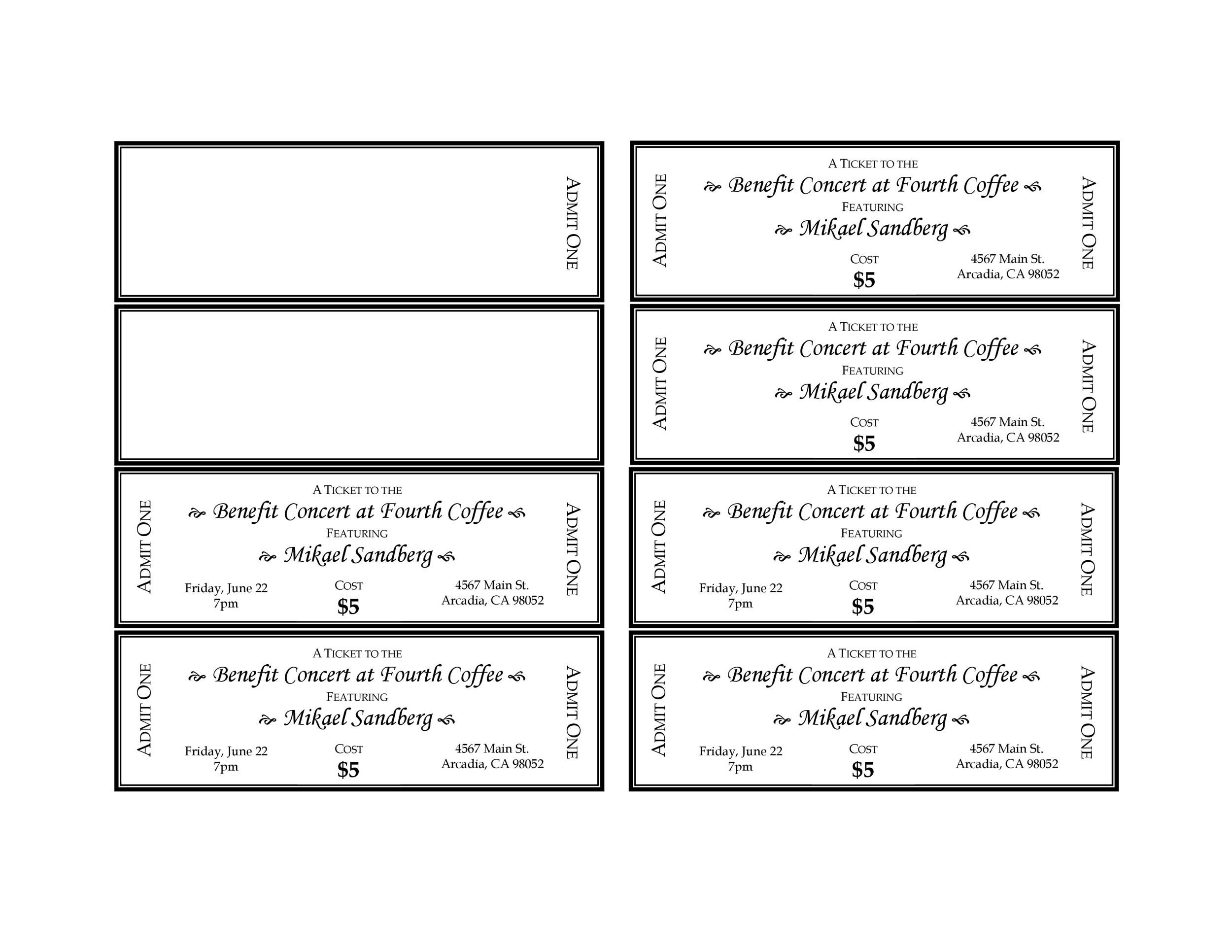 Blank Movie Ticket Templates Free