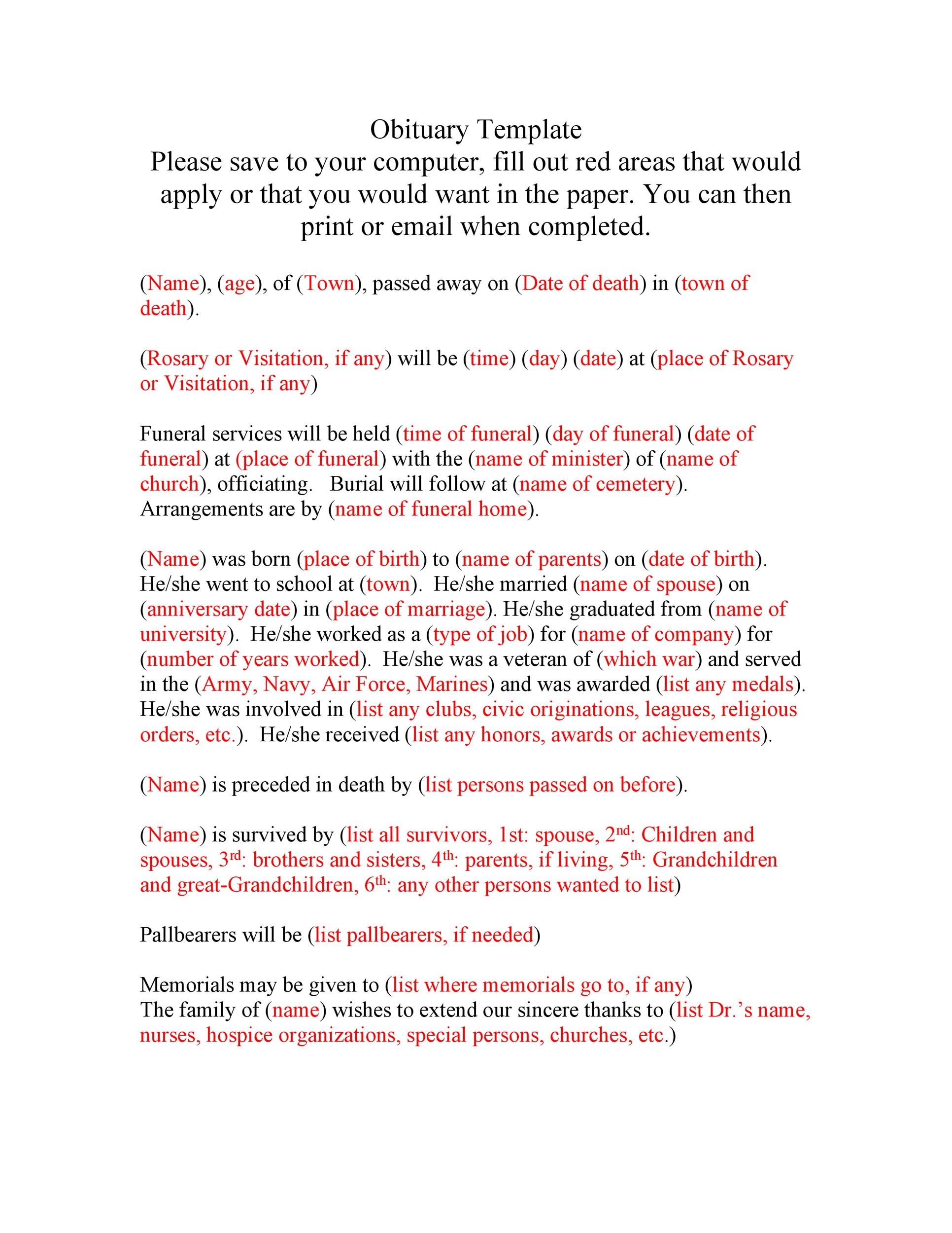 25 Obituary Templates And Samples TemplateLab