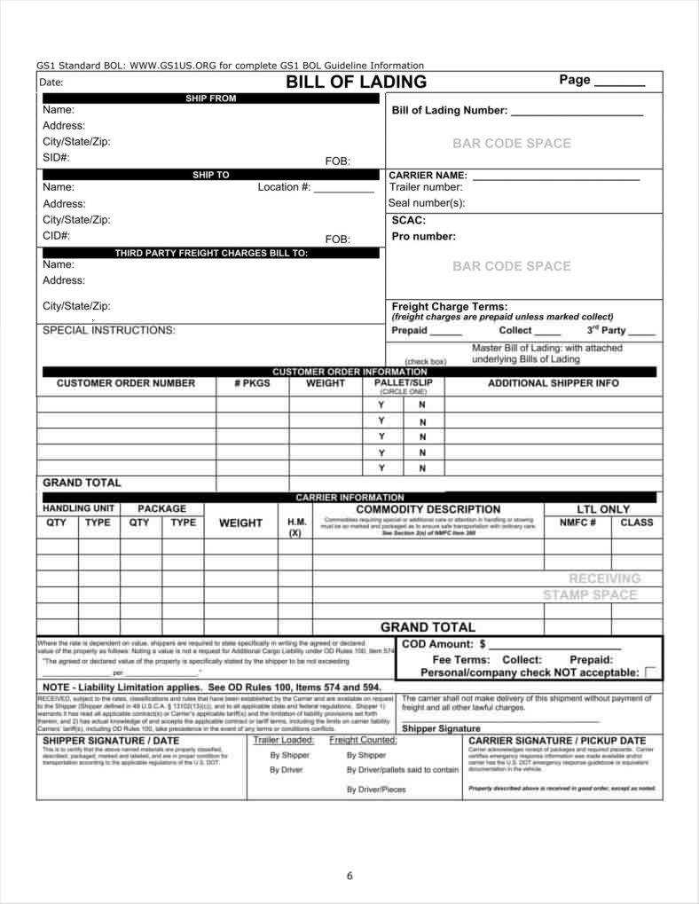 29 Bill Of Lading Templates Free Word Pdf Excel Format In Blank