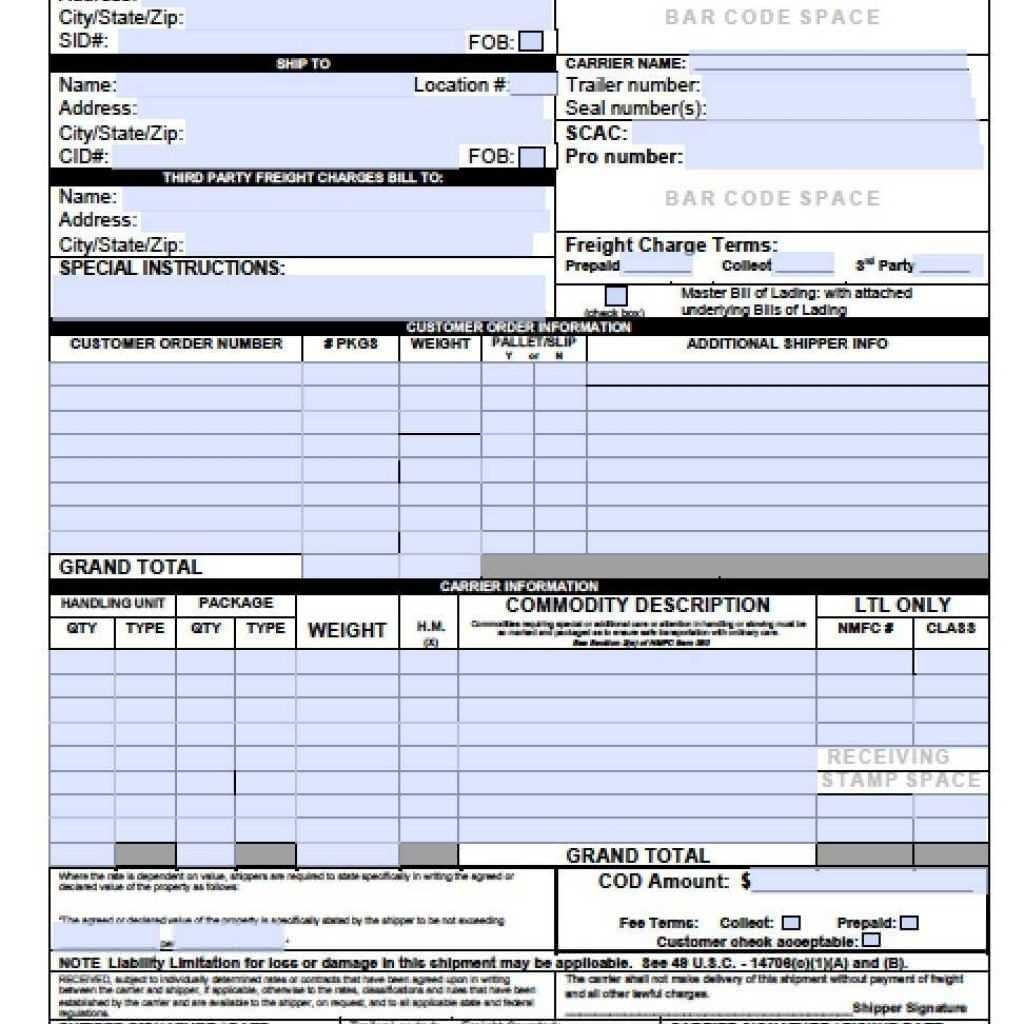 Blank Bol Templates Excel