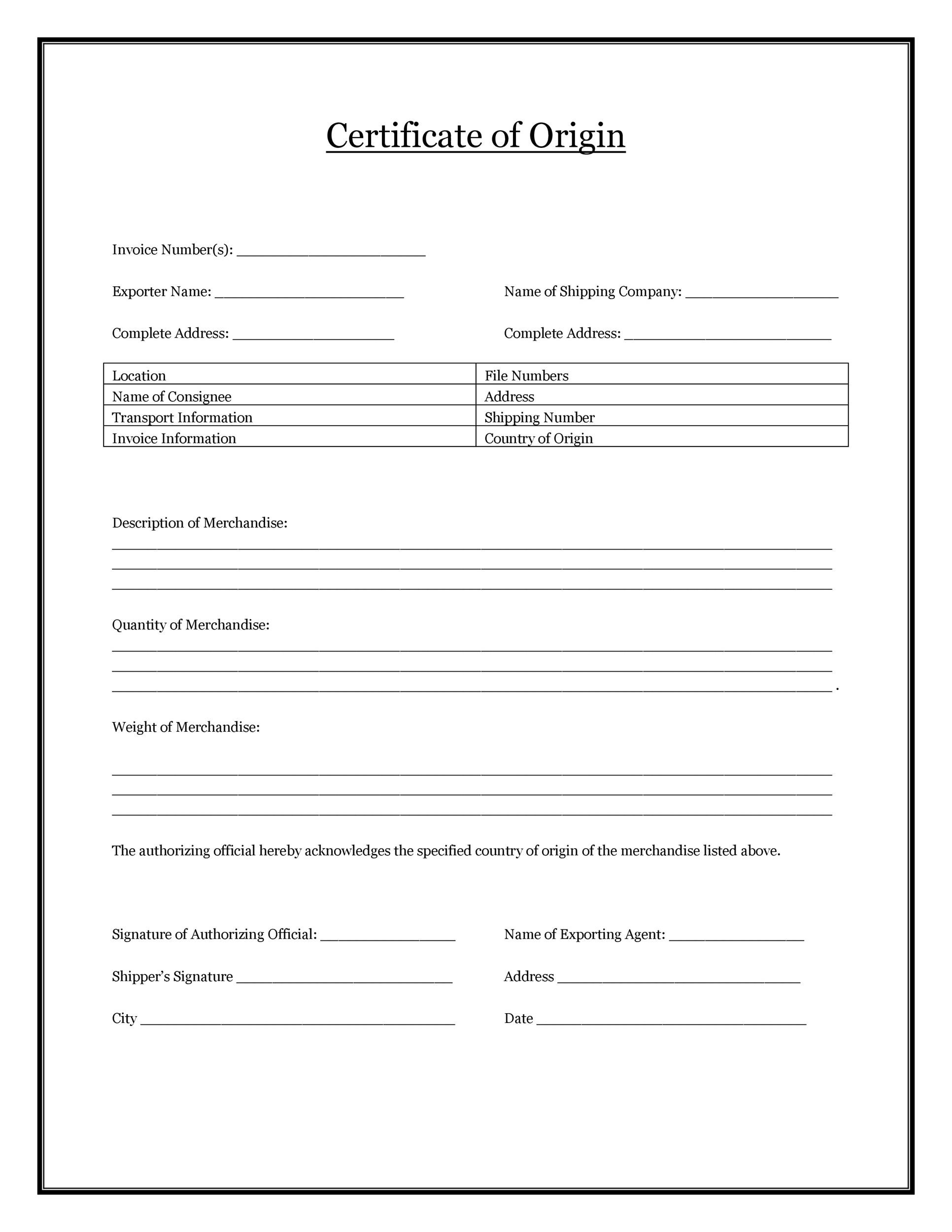 30 Printable Certificate Of Origin Templates 100 Free TemplateLab