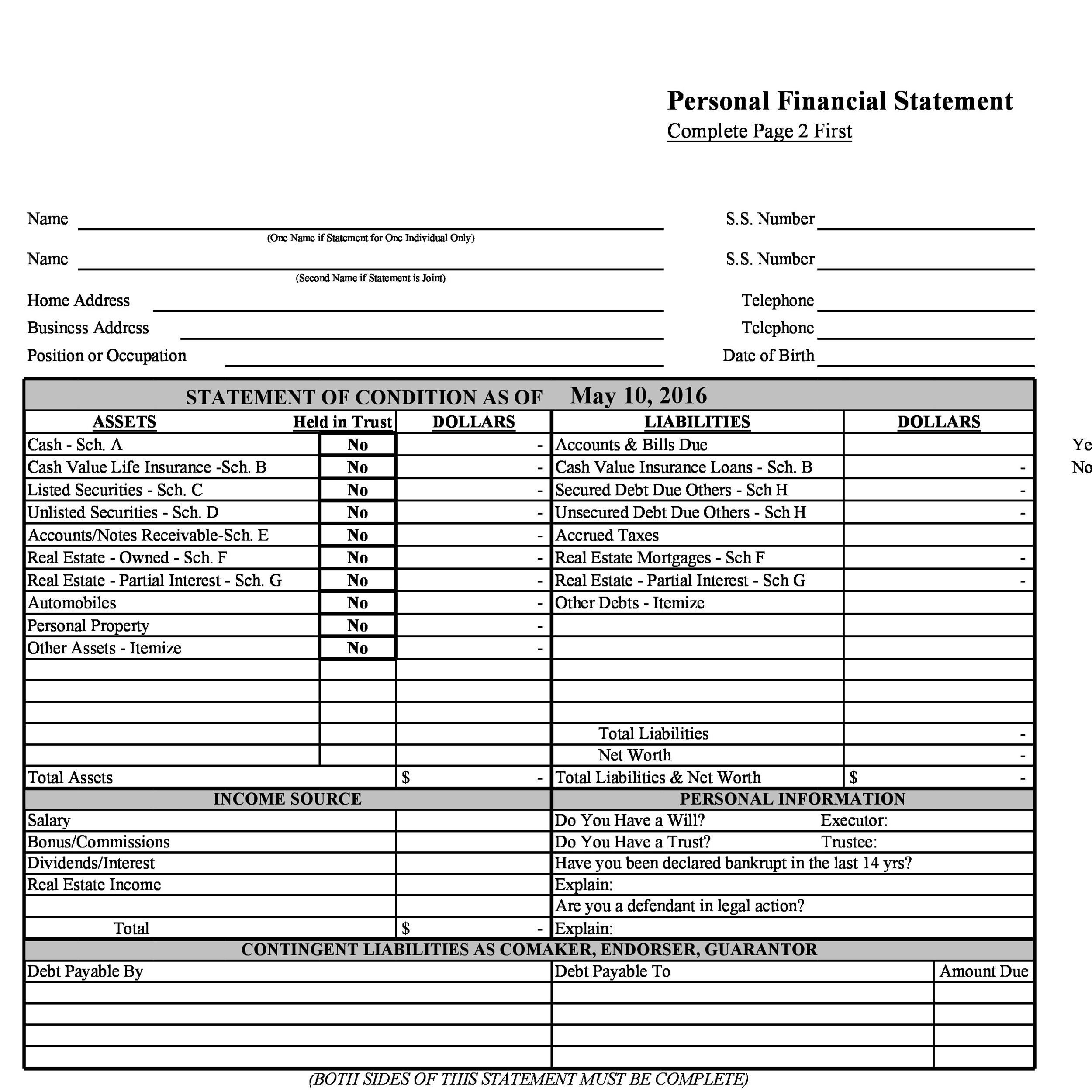 Blank Financial Statement Templates