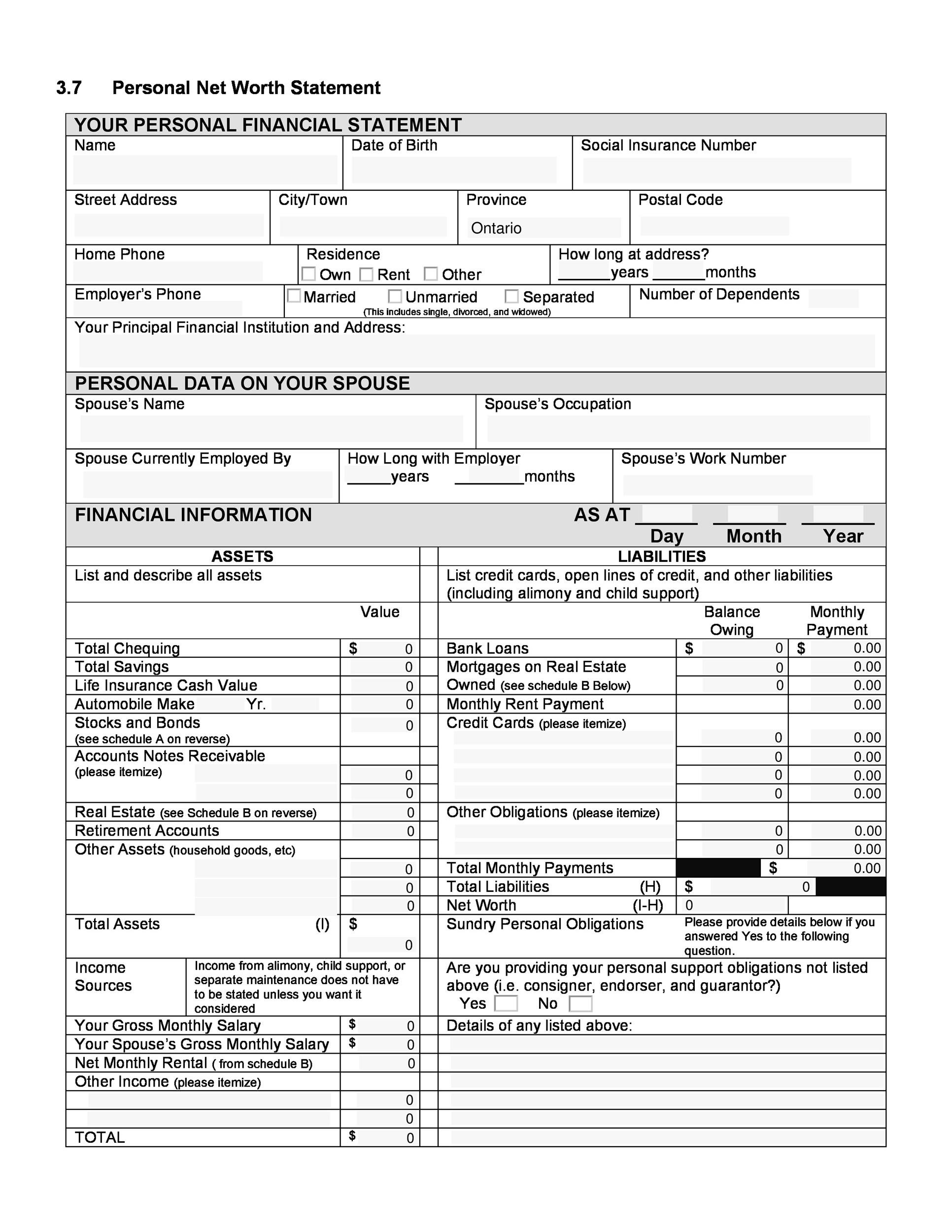 Fillable Blank Printable Pdf Personal Financial Statement Templates