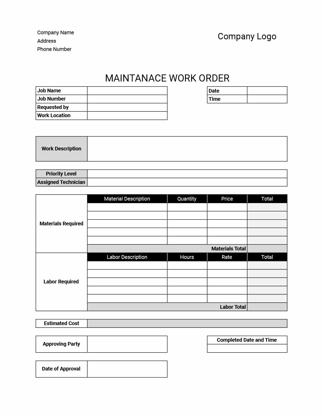 40 Printable Work Order Templates Excel Word PDF 40 OFF