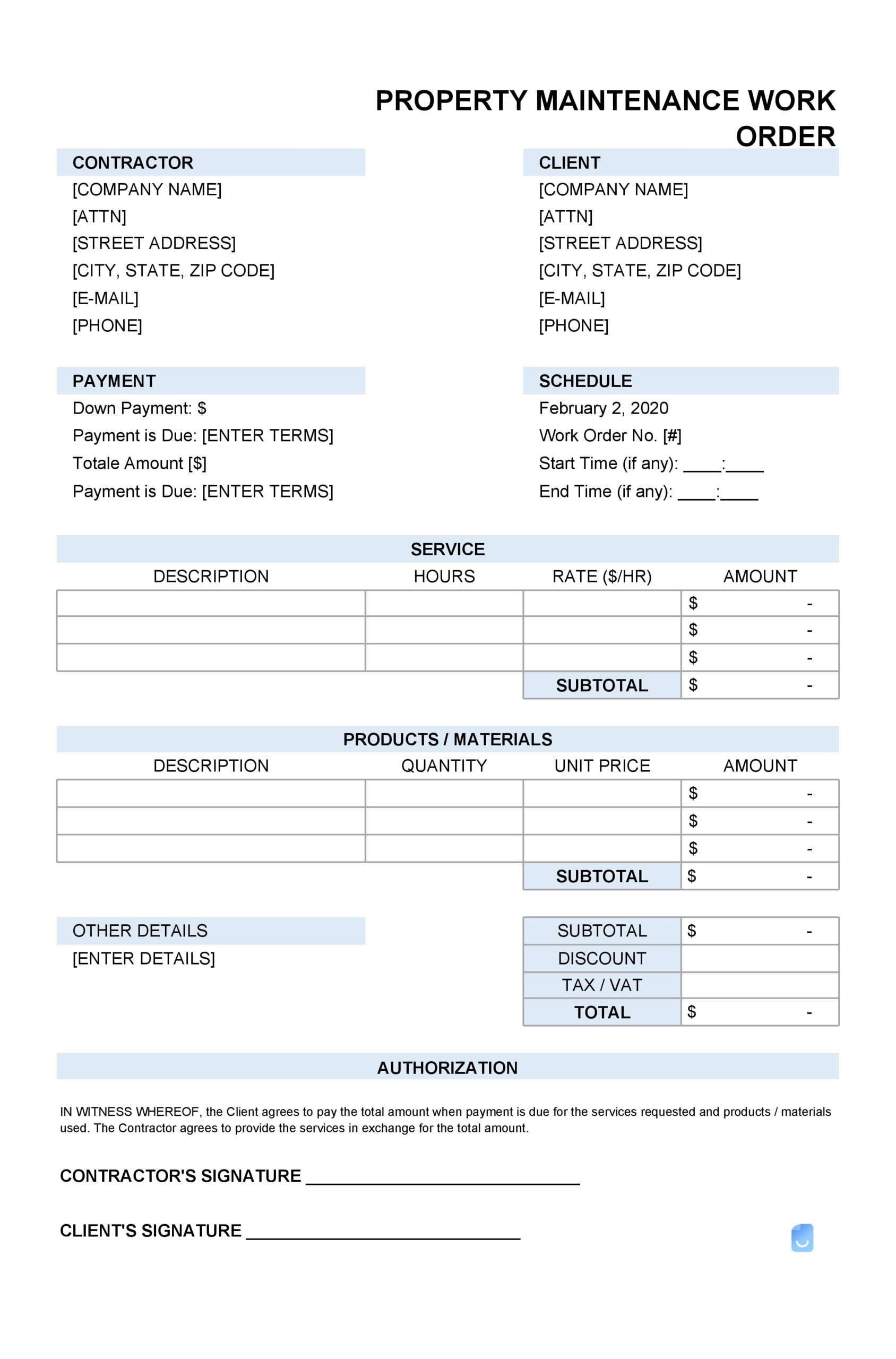 40 Printable Work Order Templates Excel Word PDF 