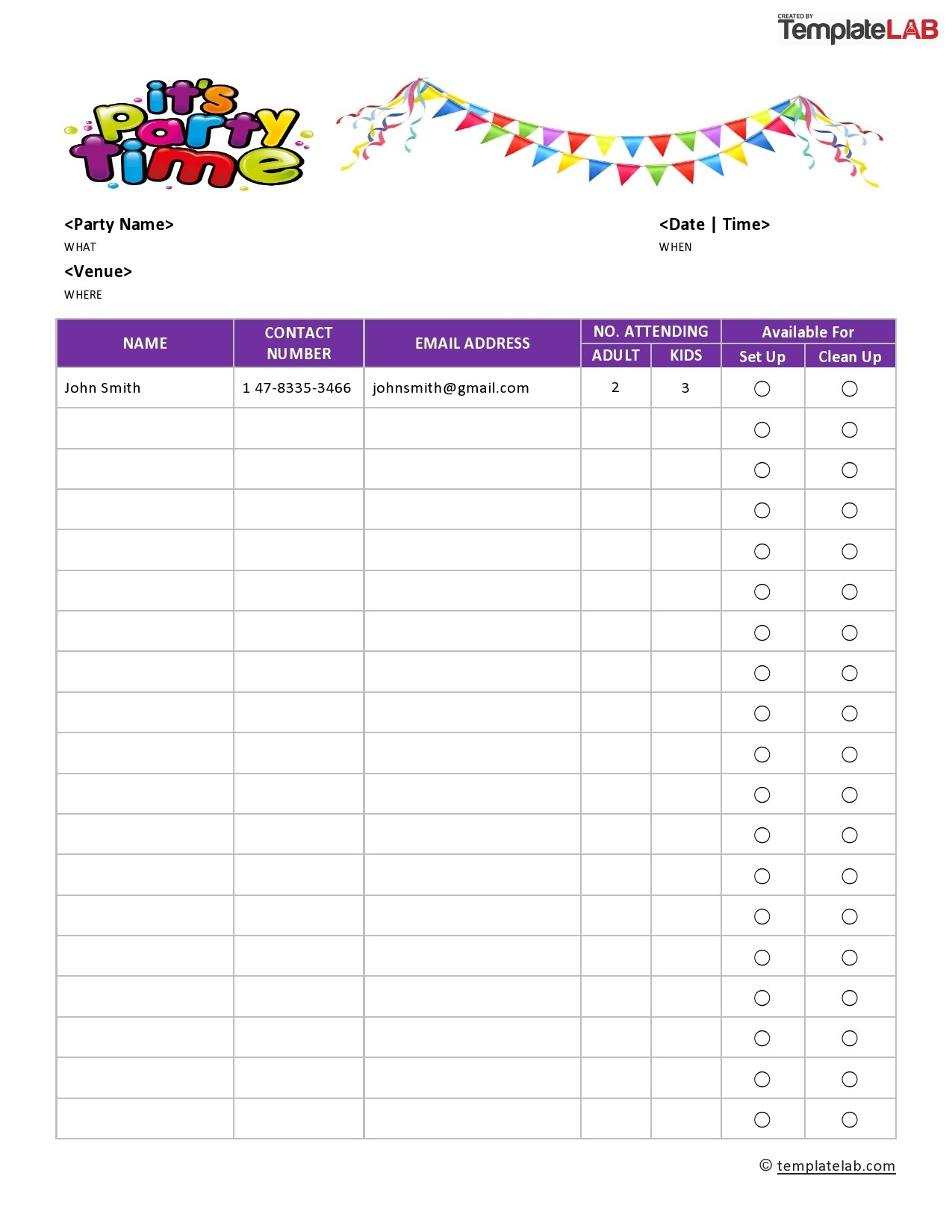 Blank Sign Up Sheet Templates