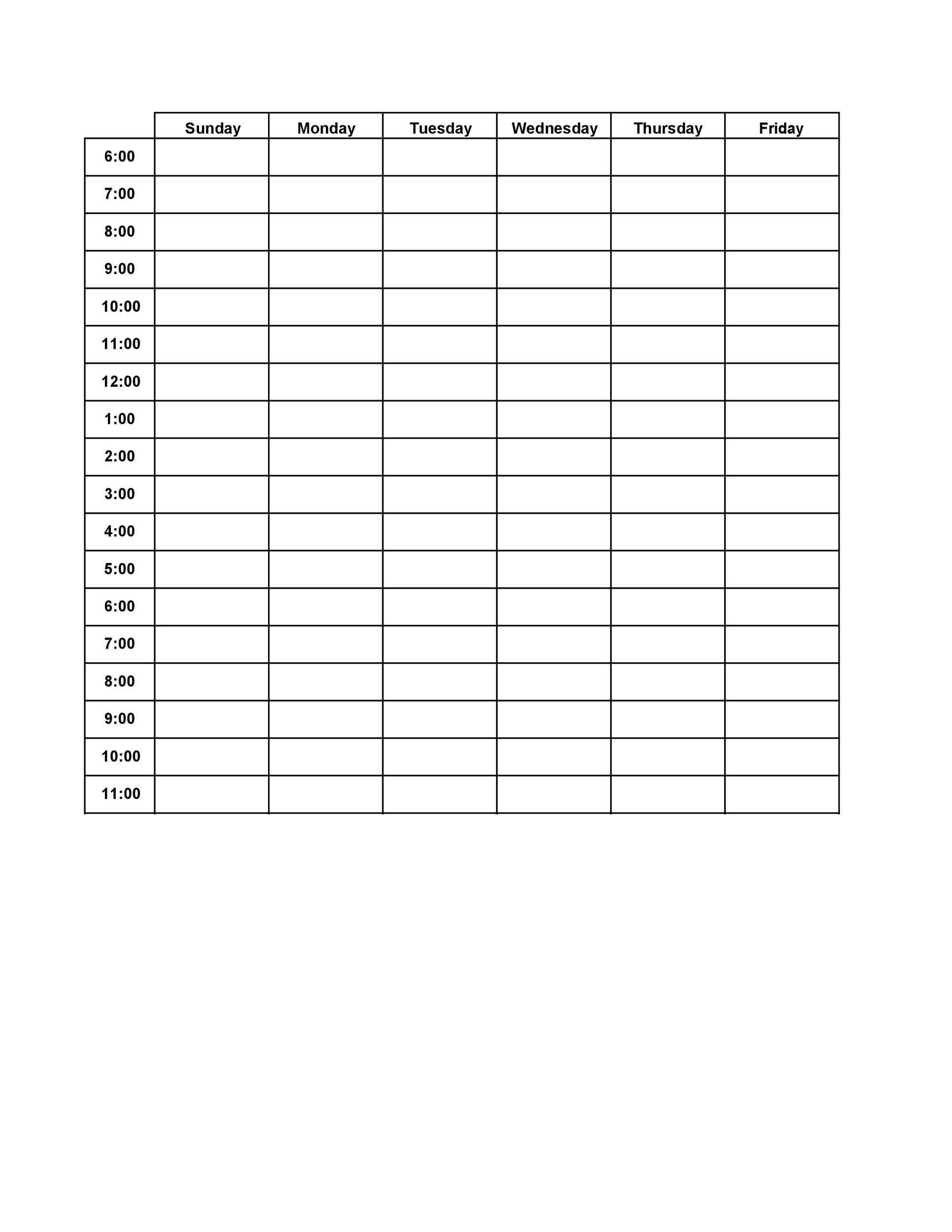 Blank Hourly Schedule Templates