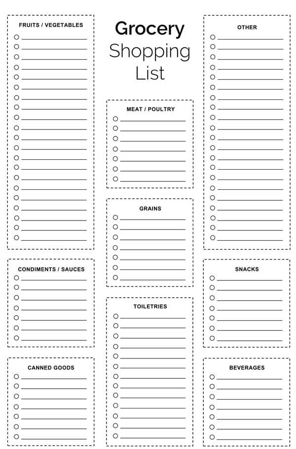Blank Grocery List Templates Excel