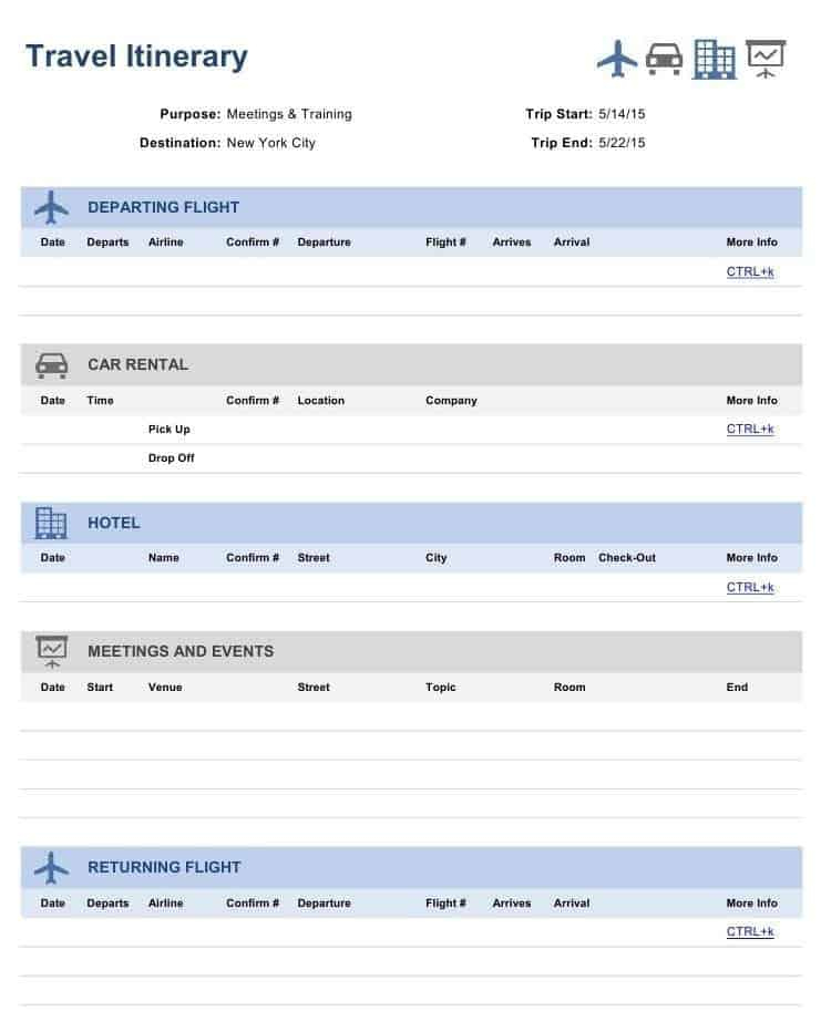 6 Travel Itinerary Templates Word Excel Templates With Blank Trip