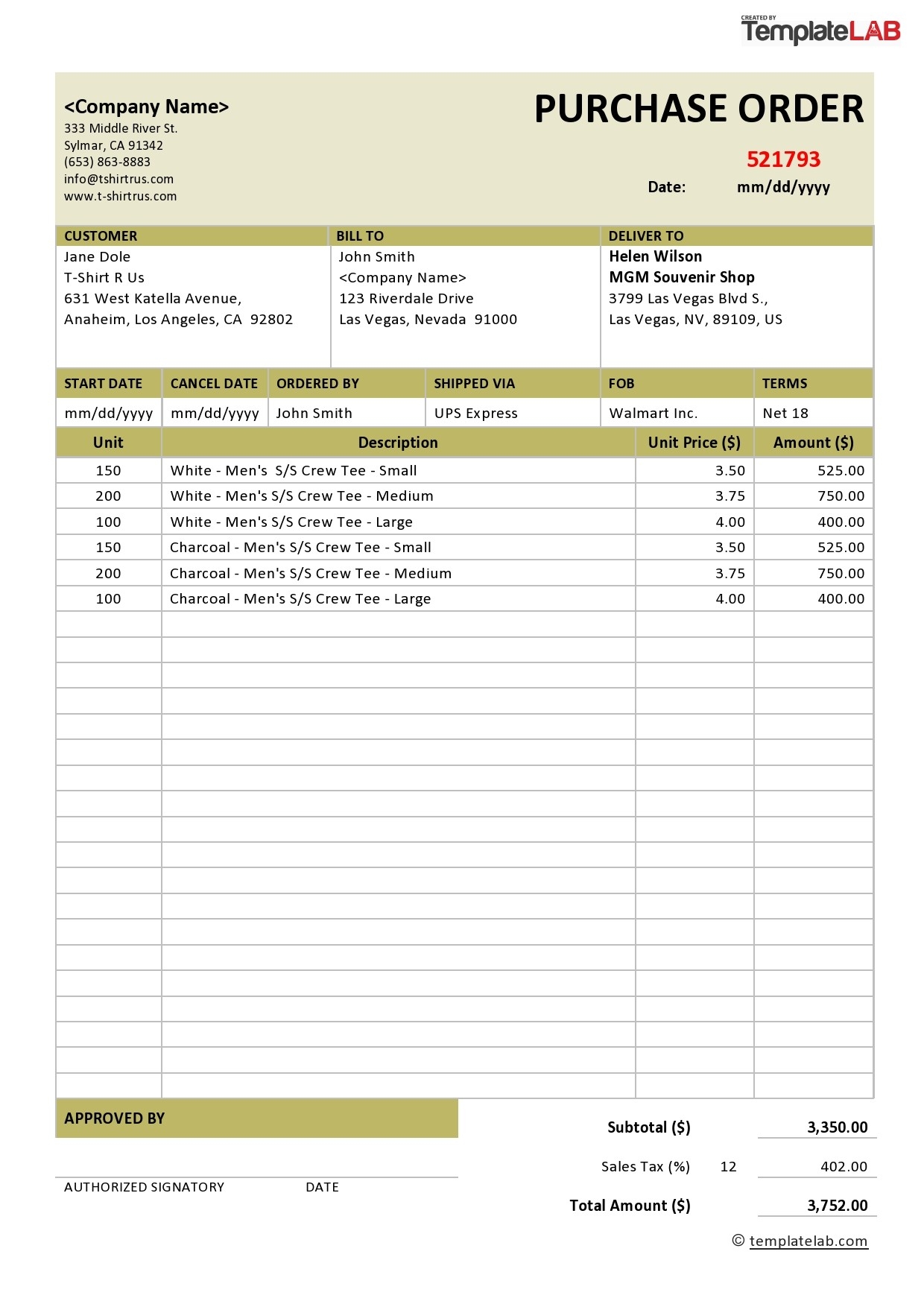 Blank Purchase Order Templates Word