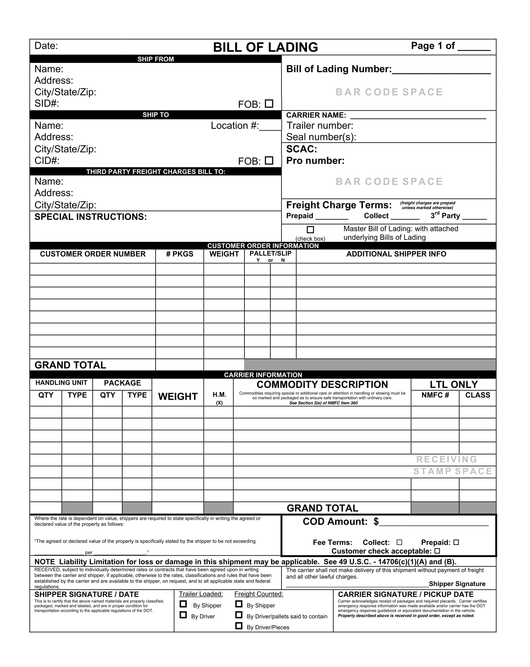 9 Generic Bill Of Lading Examples To Download