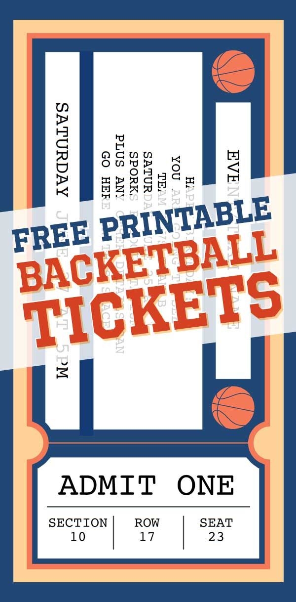 A Basketball Ticket Is Shown With The Words Free Printable Basketball