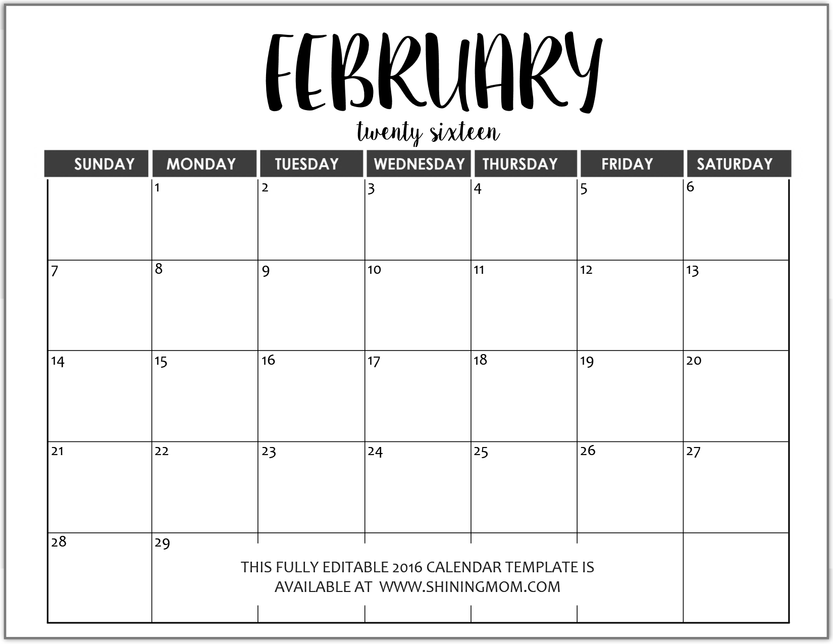A Printable Calendar With The Word February On It