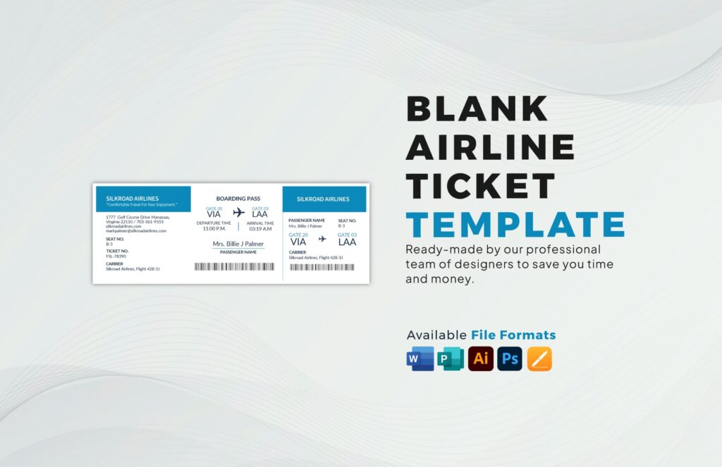 Airline Ticket Templates In Word Free Plane Ticket Template Printable