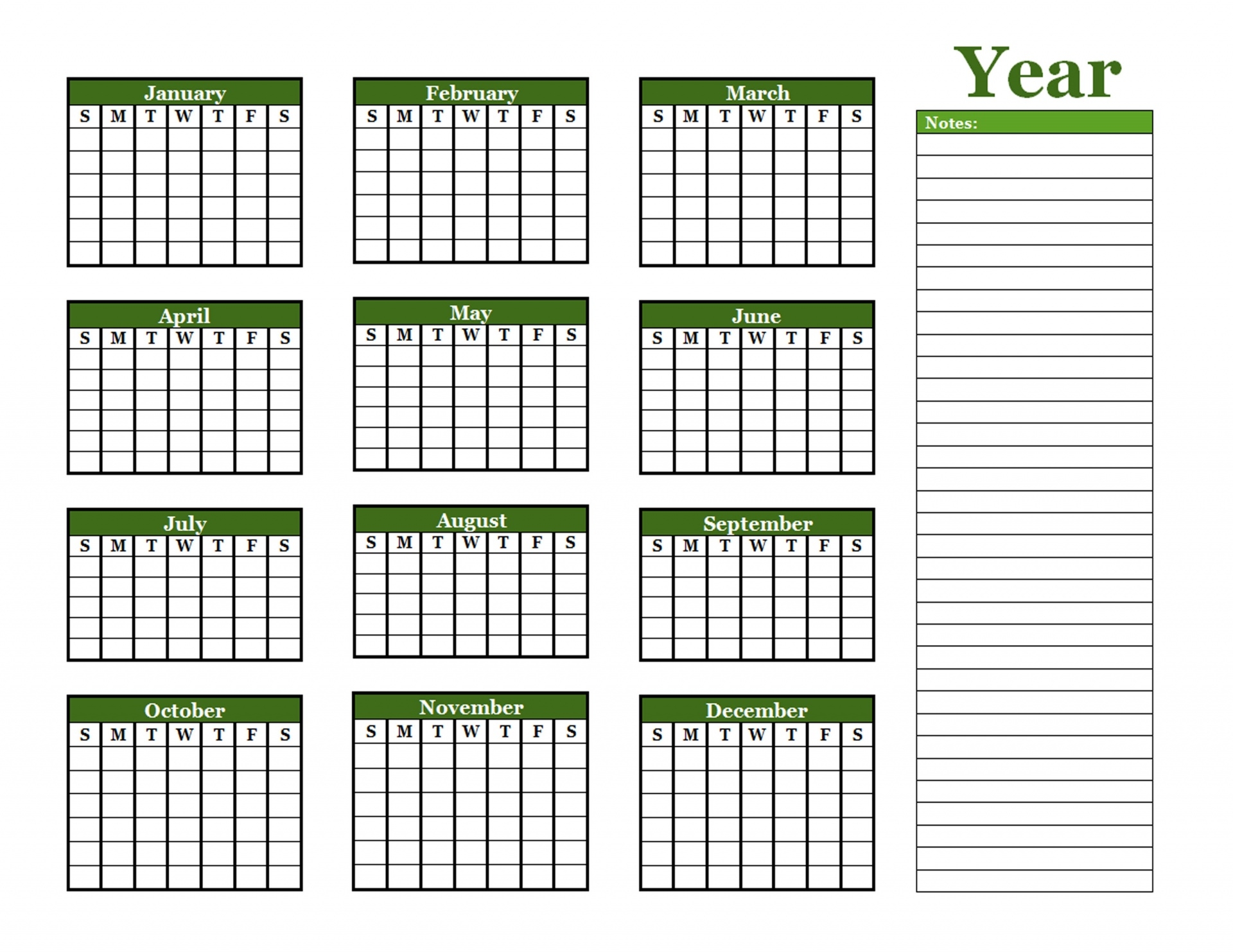 Blank Year Calendar Templates