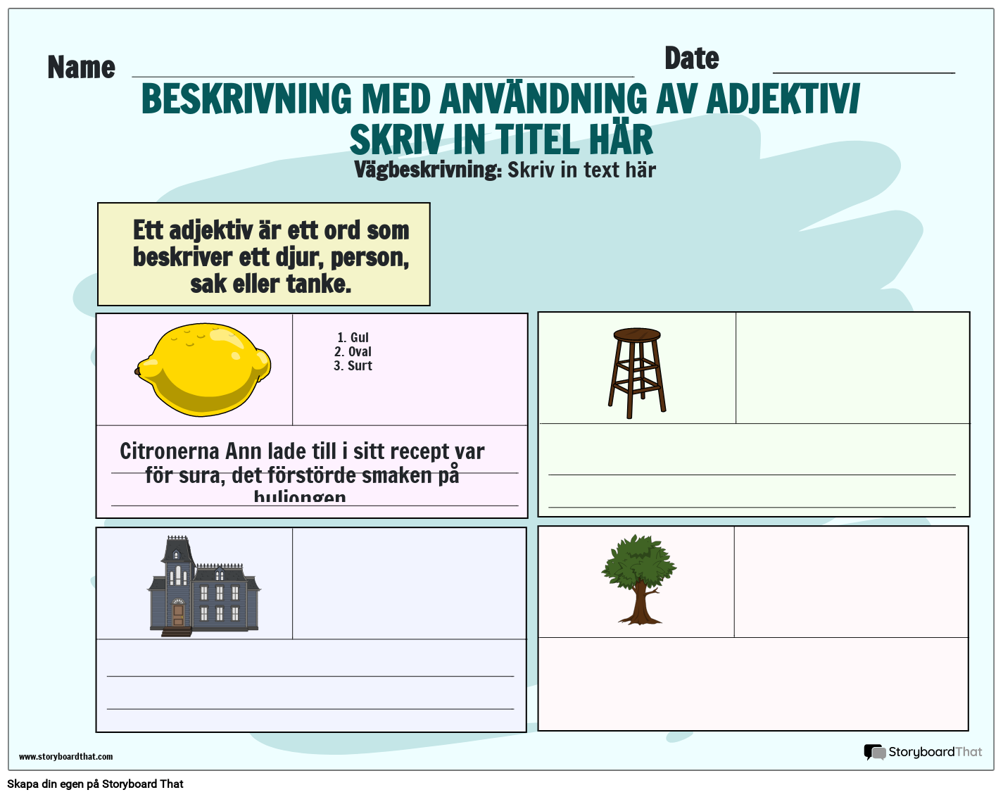 Anv Ndning Av Adjektiv F R Beskrivning Arbetsblad