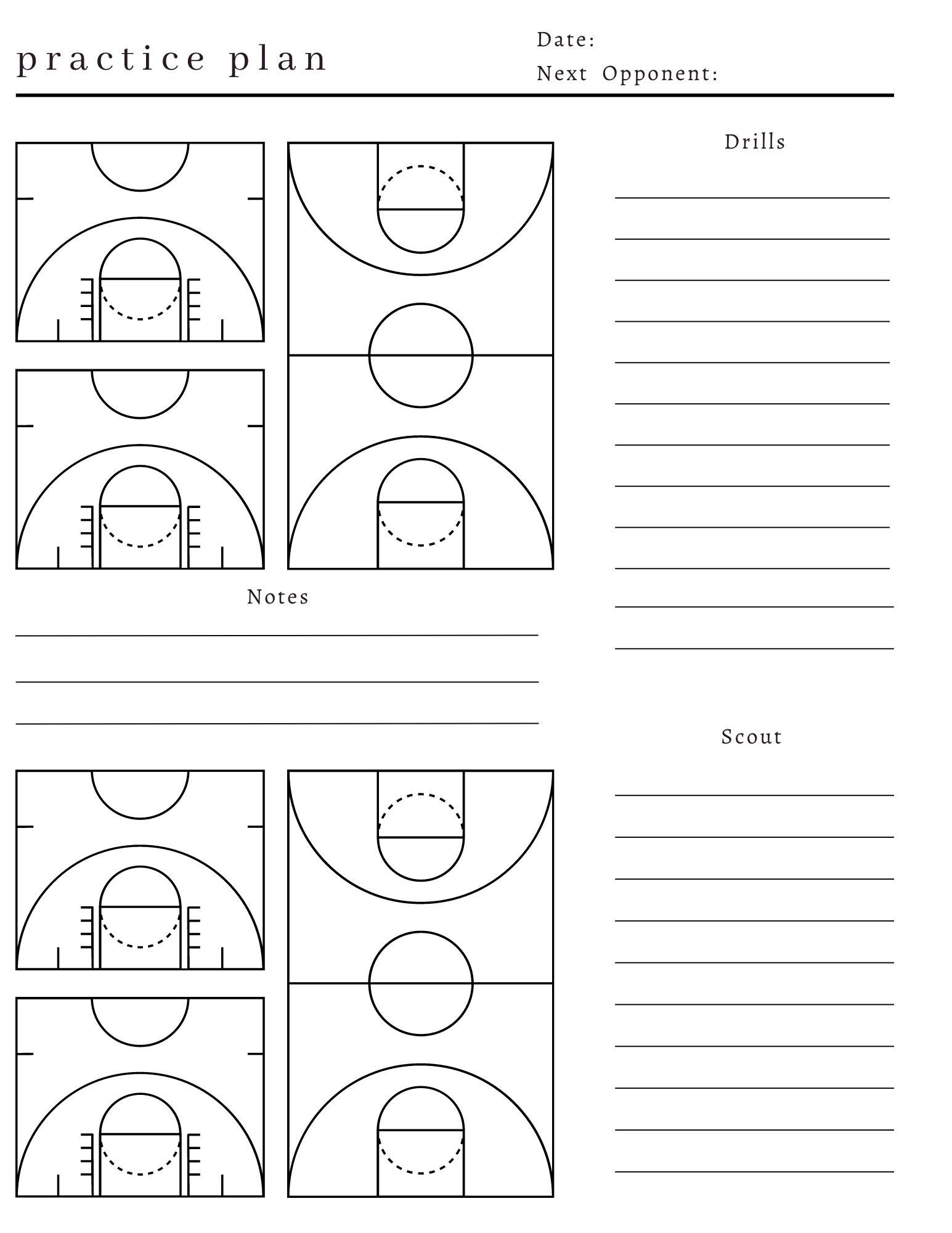 Blank Basketball Practice Plan Templates