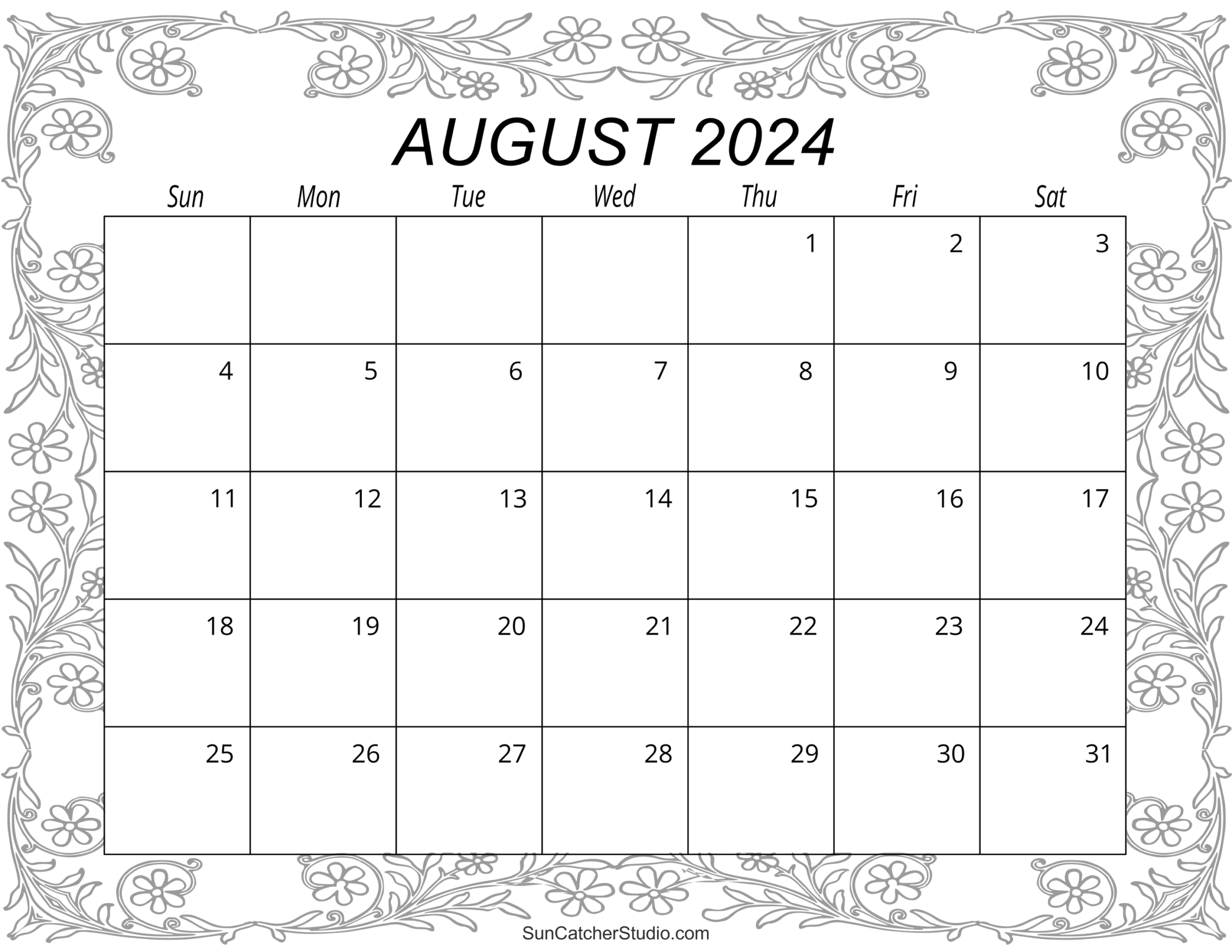 August 2024 Calendar Free Printable DIY Projects Patterns