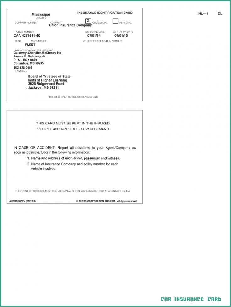 Auto Insurance Card Template