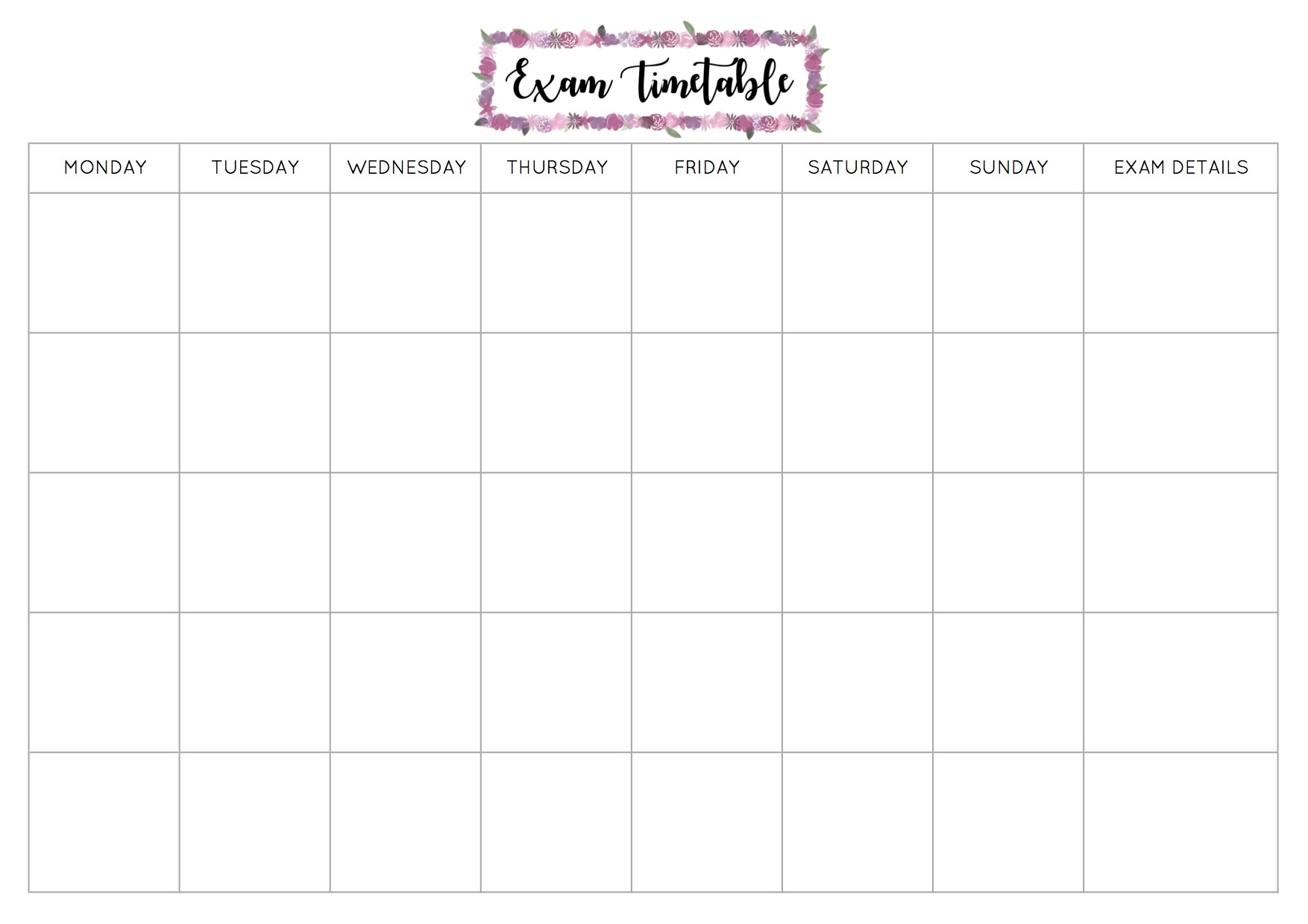 Blank Weekly Timetable Templates