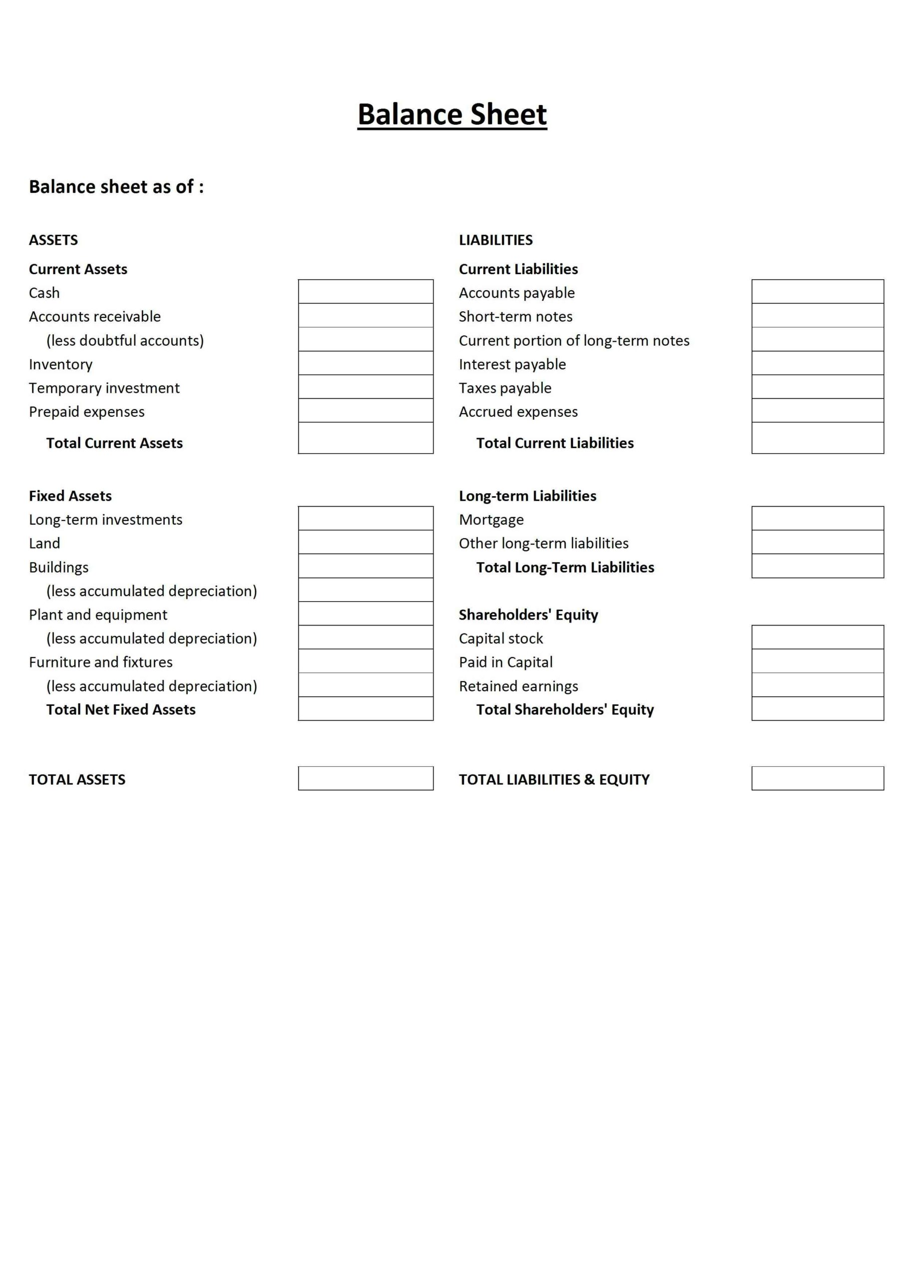Balance Sheet Freewordtemplates