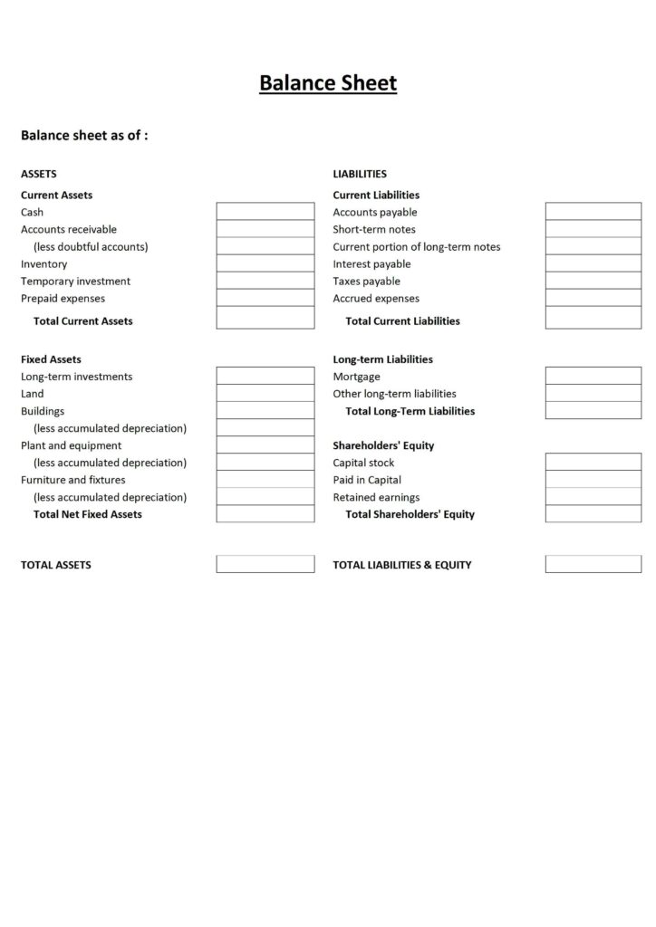 Balance Sheet Freewordtemplates