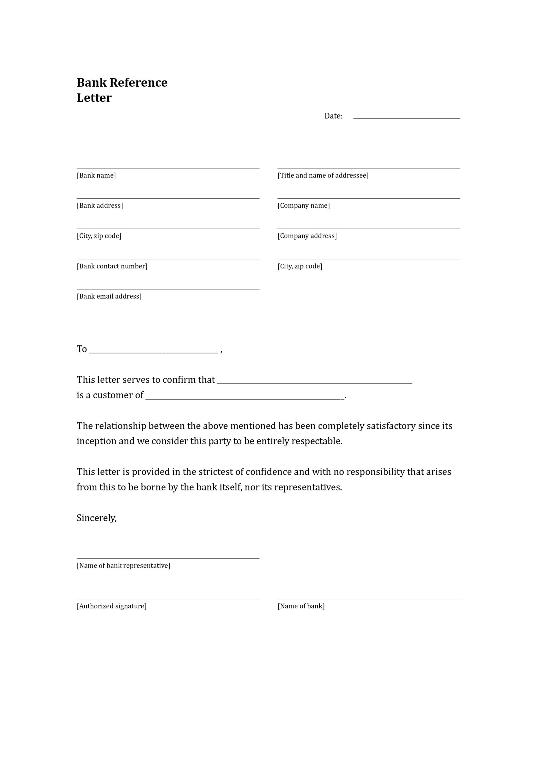 Bank Reference Letter Template