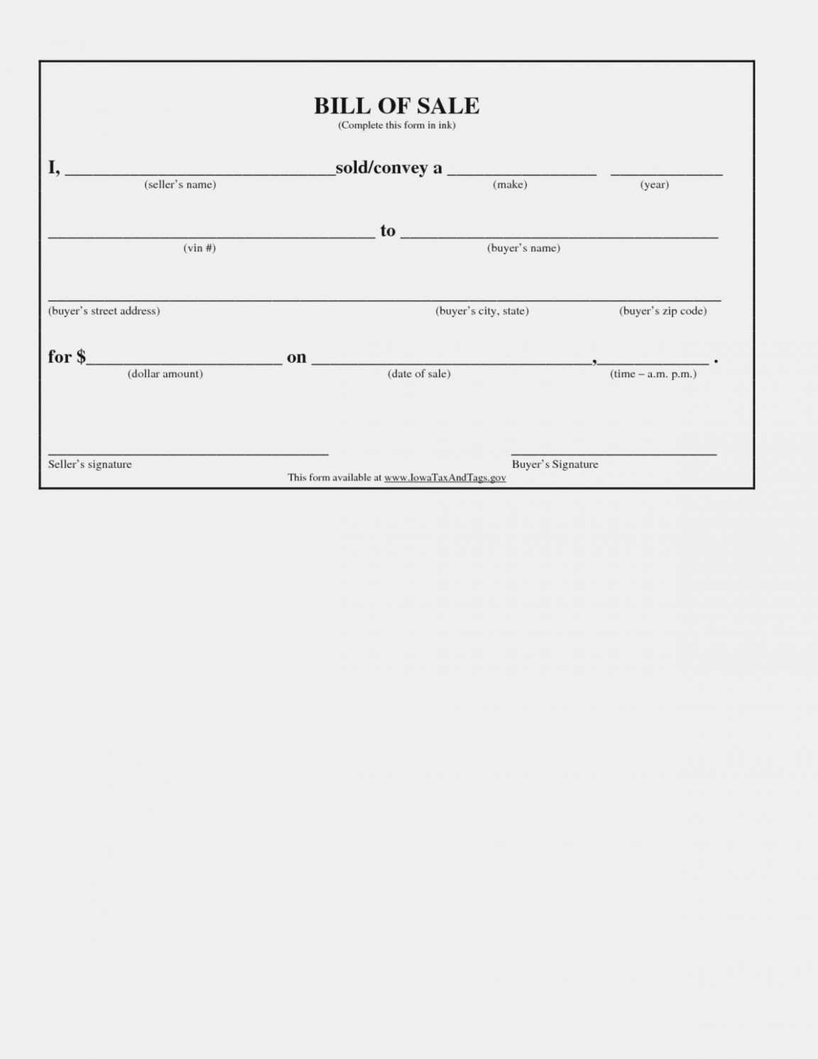 Basic Free Printable Bill Of Sale Form