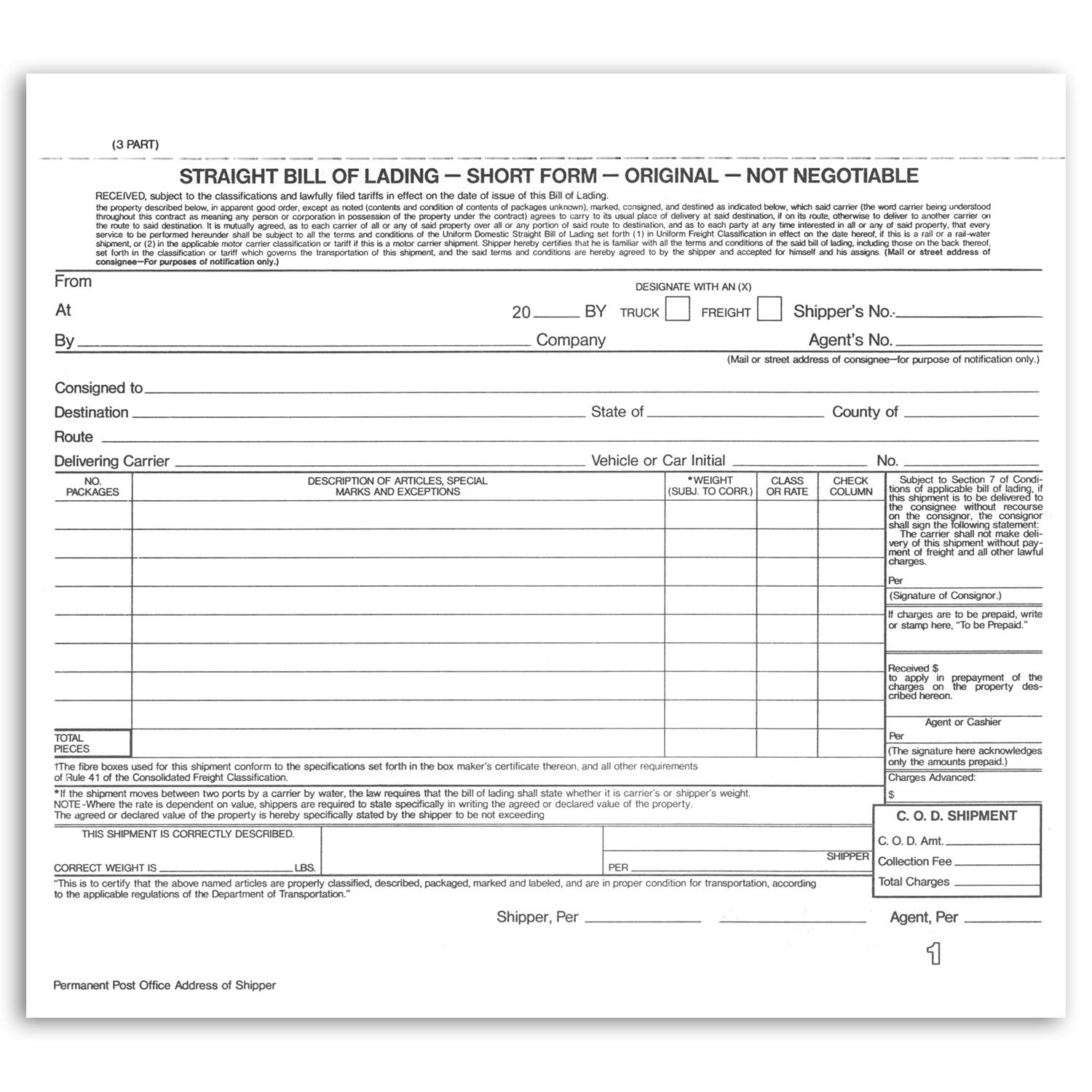 Bill Of Lading Template
