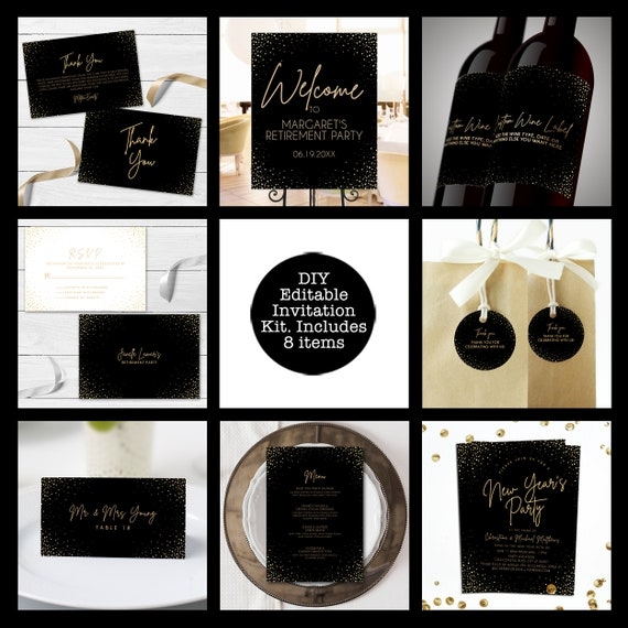 Black And Gold Invitation Set Printable Invitation Kit Minimalist