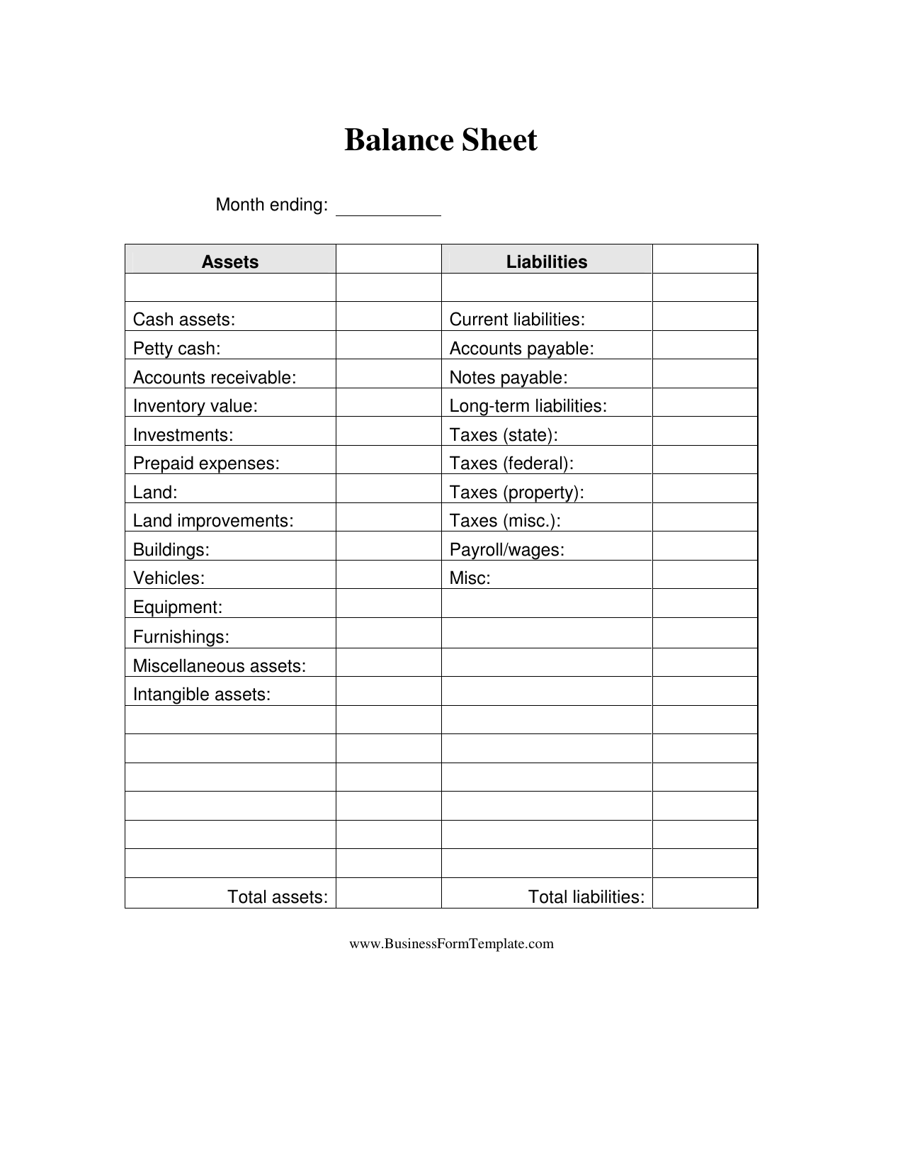 Blank Balance Sheet Format