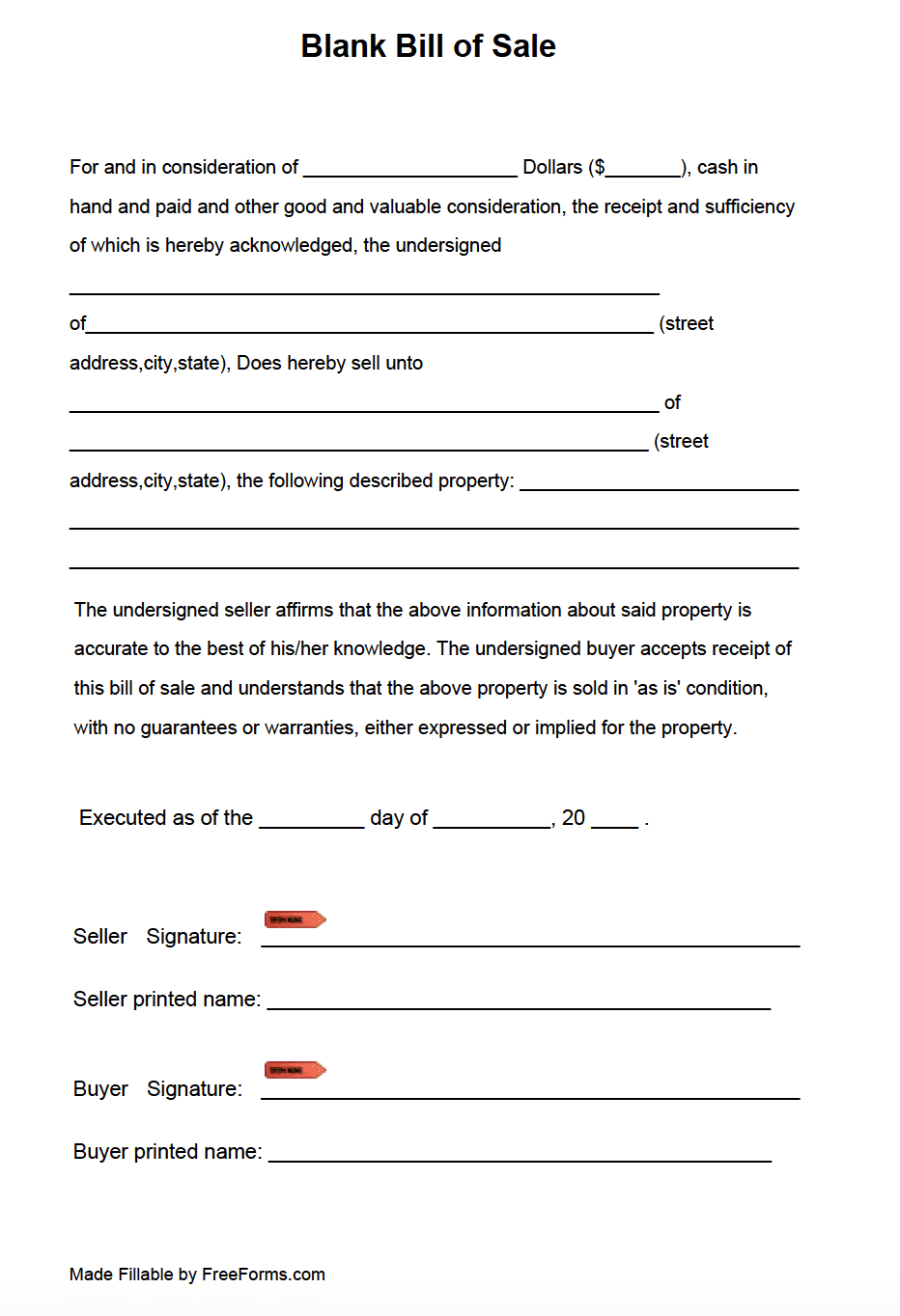 Bill Of Sale Templates Blank