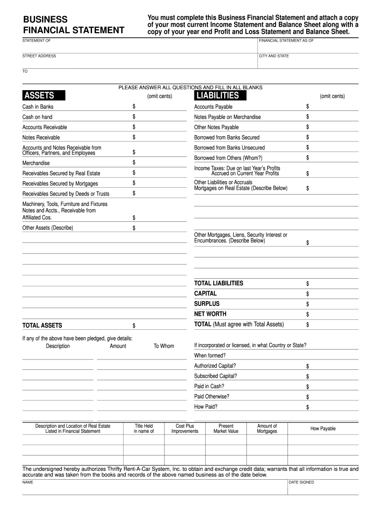 Blank Business Financial Statement Fill Out Sign Online DocHub