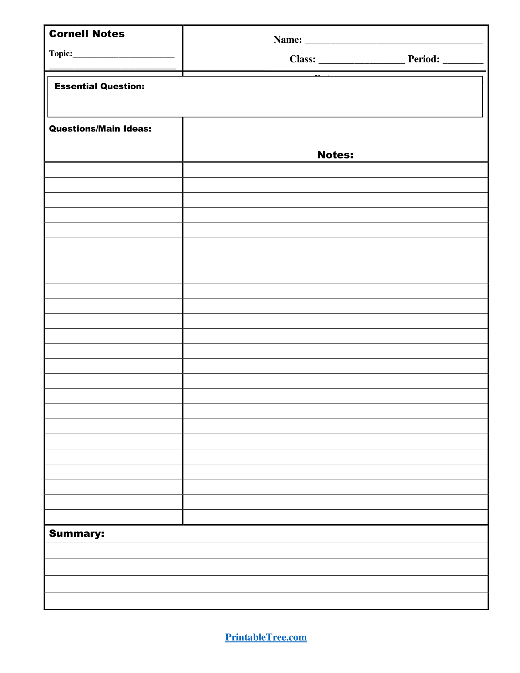 Blank Cornell Notes