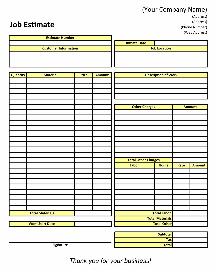 Blank Estimate Form Template Sarseh