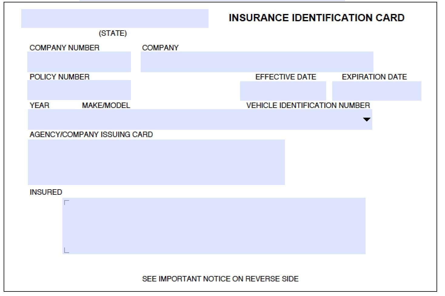 Blank Fillable Fake Car Insurance Card Template Digestrent