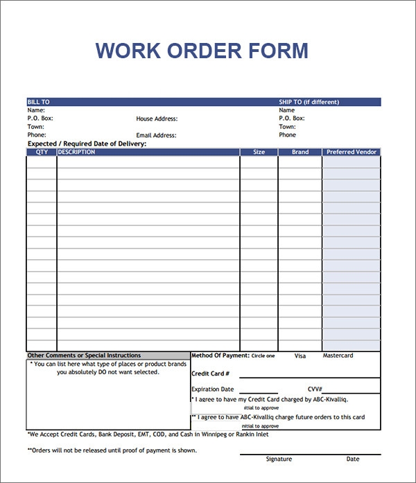 Blank Free Printable Work Order Template Printable Online