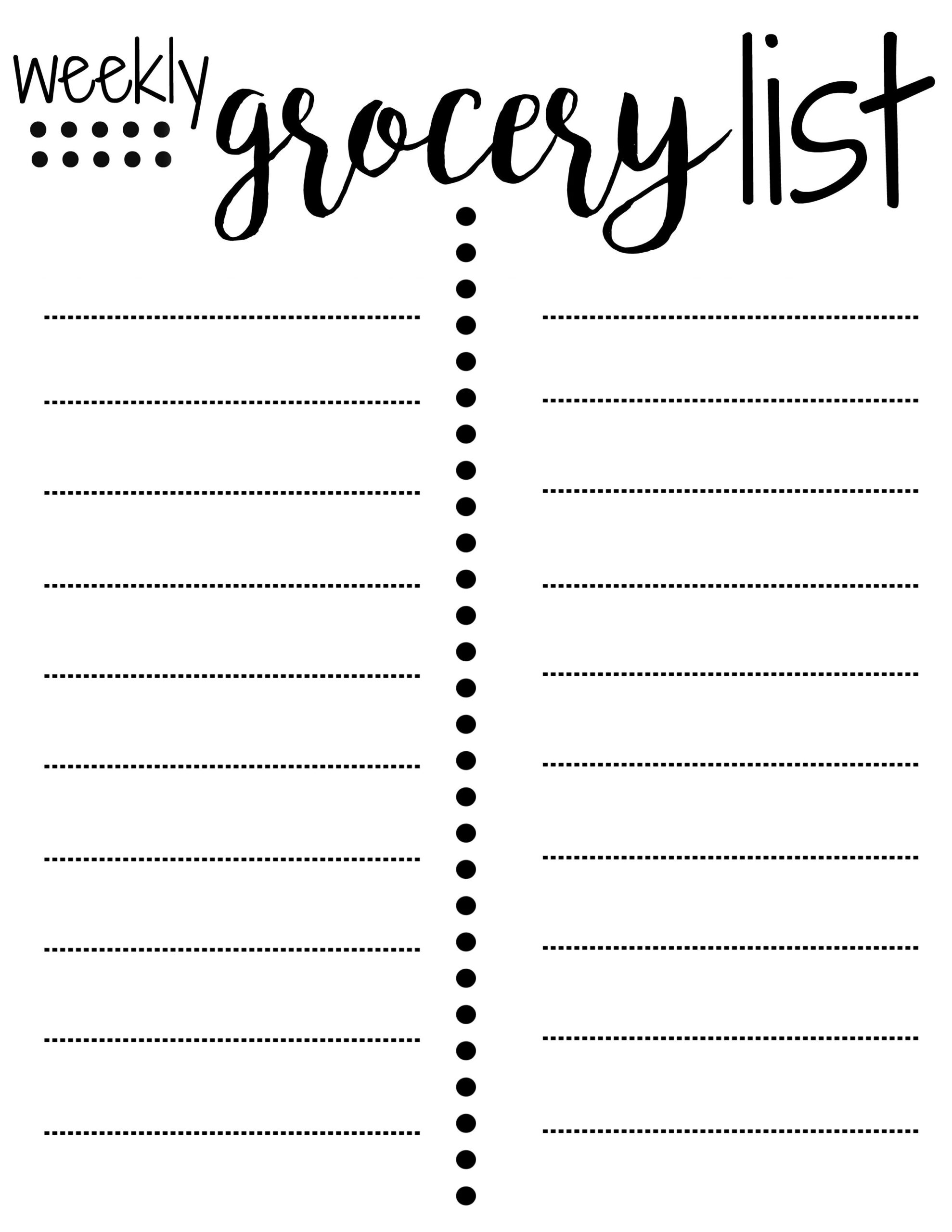 Blank Grocery List Template