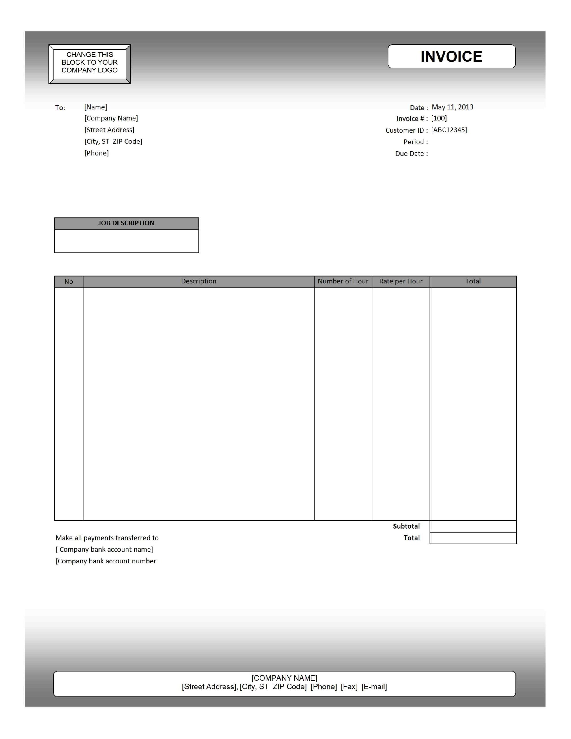 Blank Invoice Template Excel Free Excel Templates