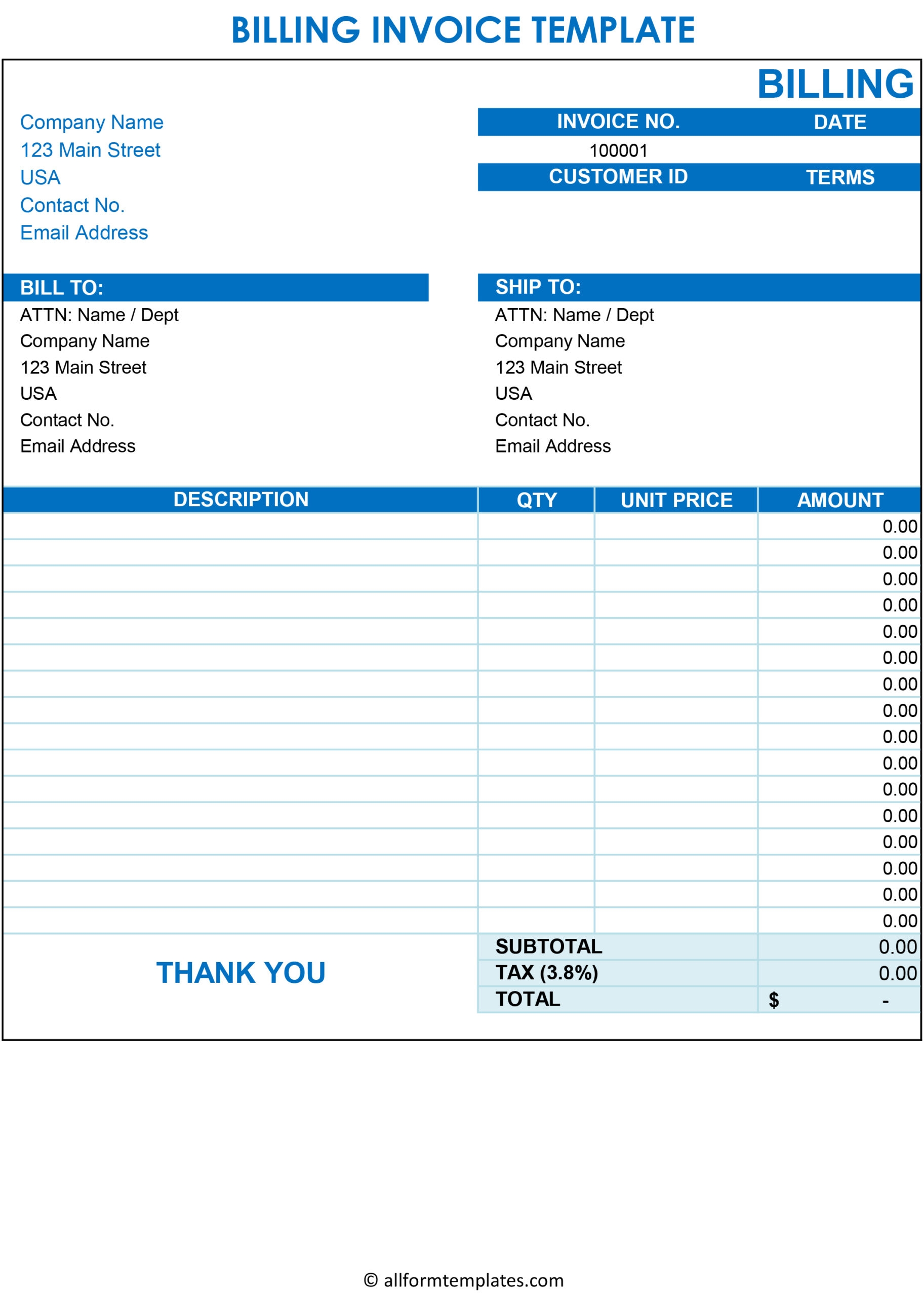 Blank Invoice Template Word