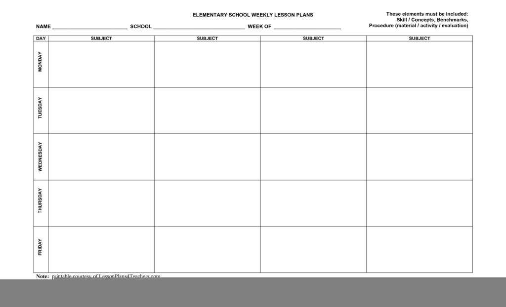 Blank Lesson Plan Templates Printable Pdf
