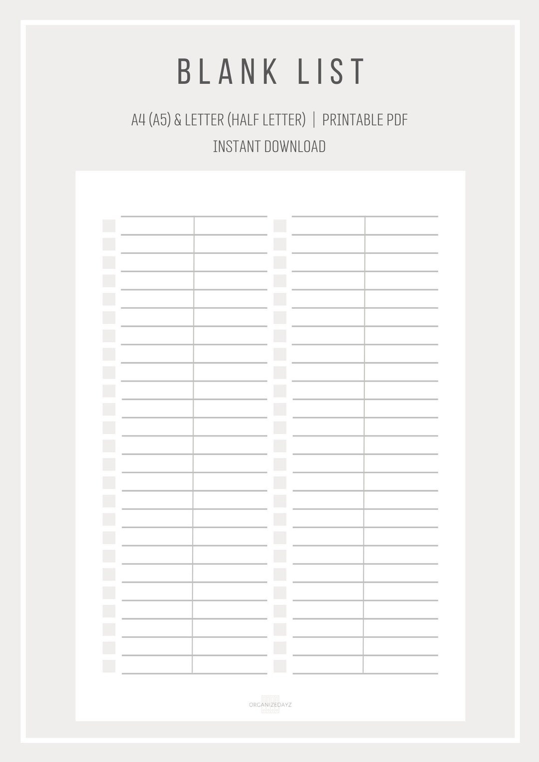 Blank List Templates Word