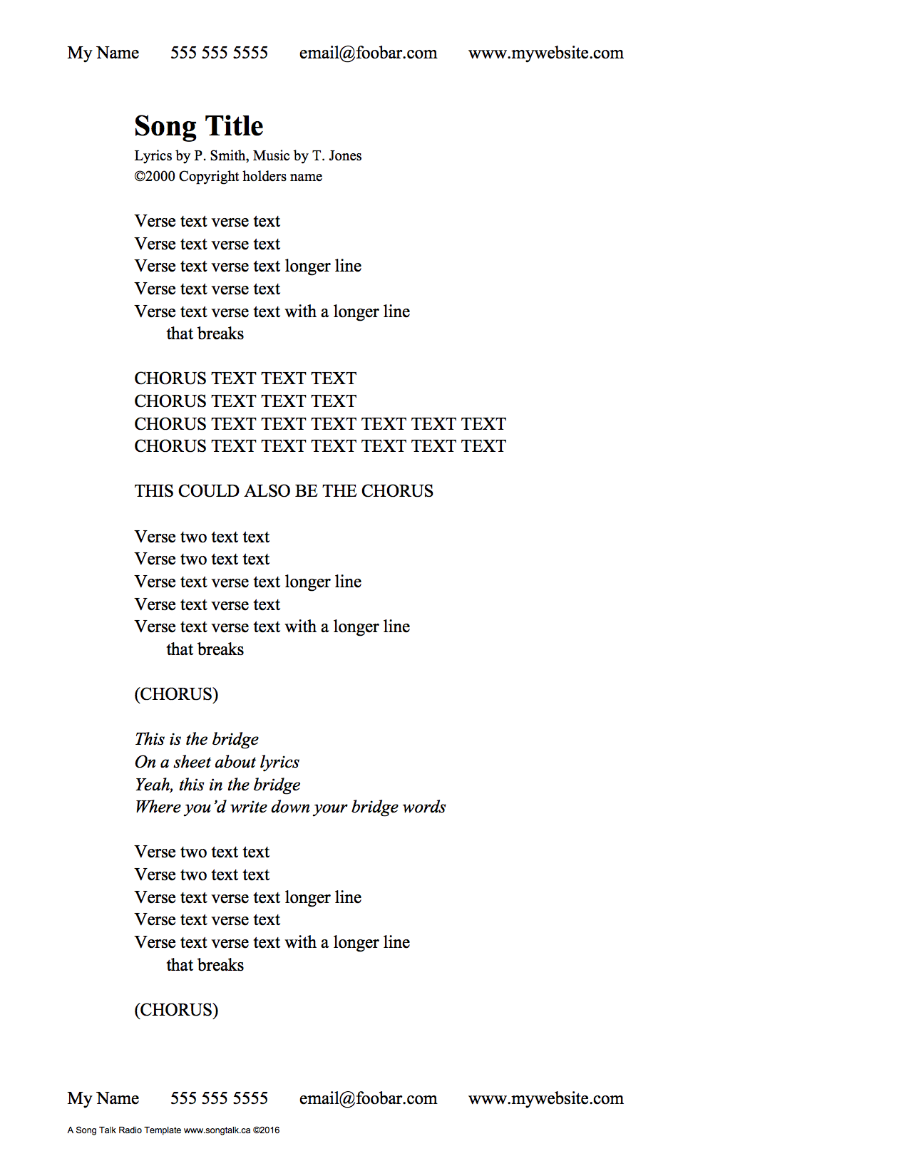 Blank Lyric Sheet Template Flyer Template