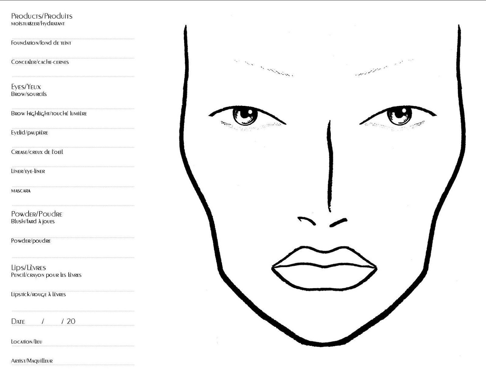 Blank MAC Face Chart Face Chart Makeup Face Charts Mac Face Charts
