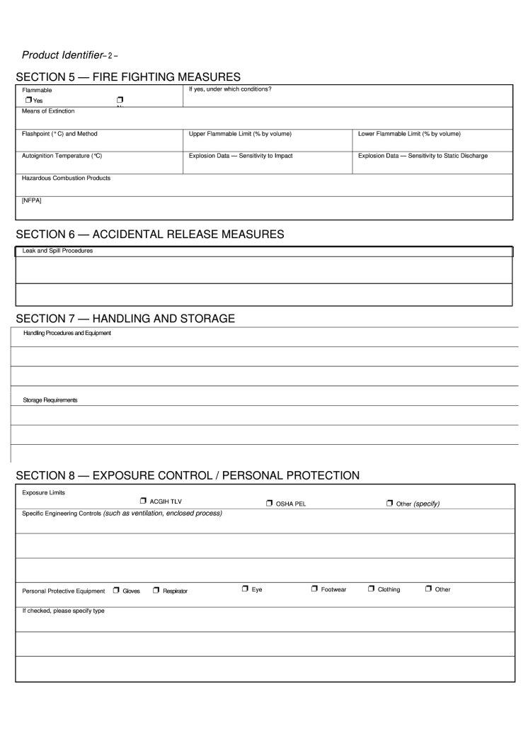 Blank Material Safety Data Sheet